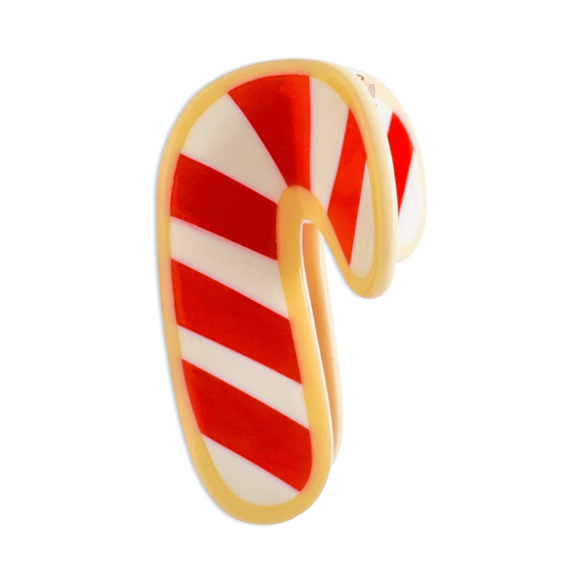 Candy cane-shaped cookie on a white background