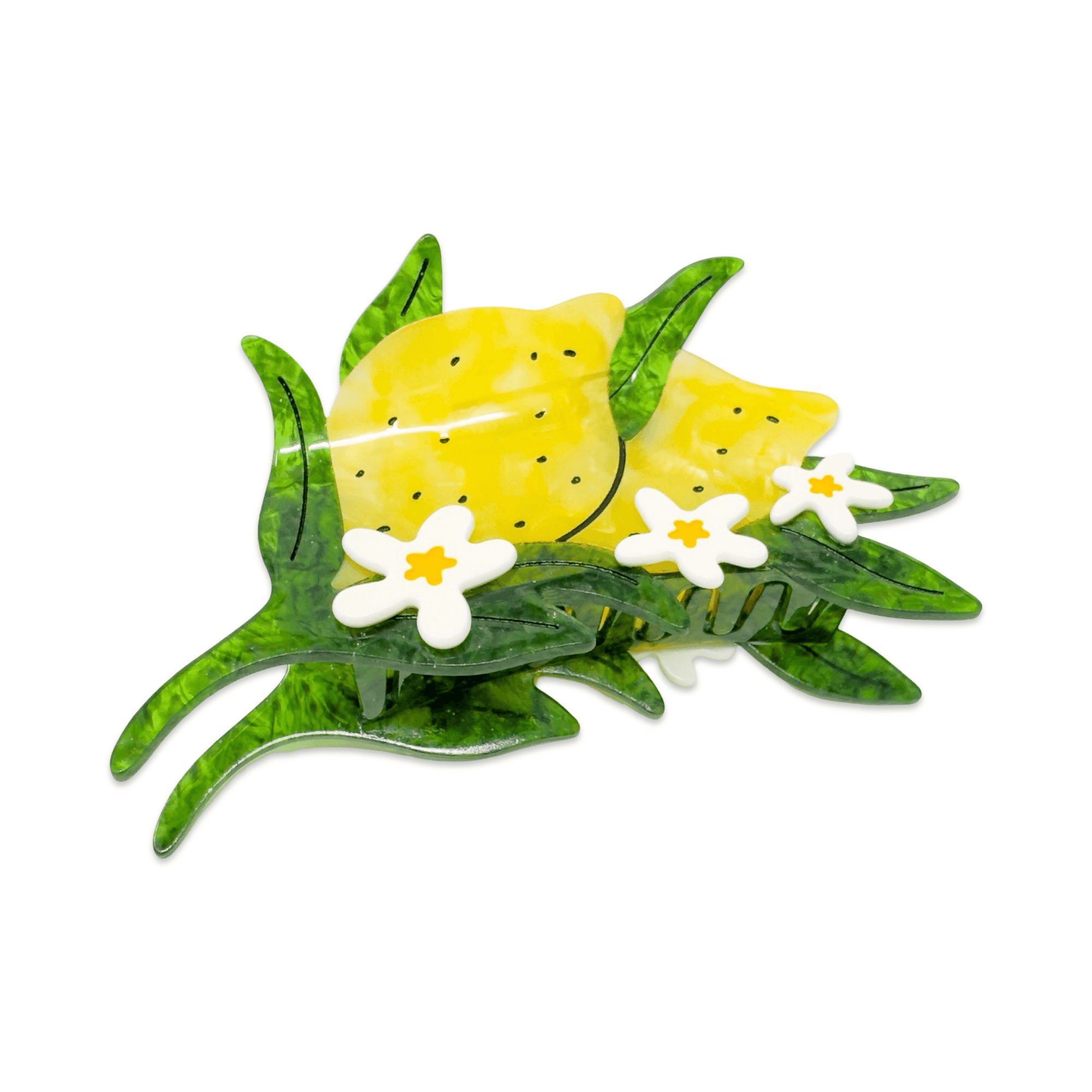 XL Lemon and Flowers Hair Claw Clip