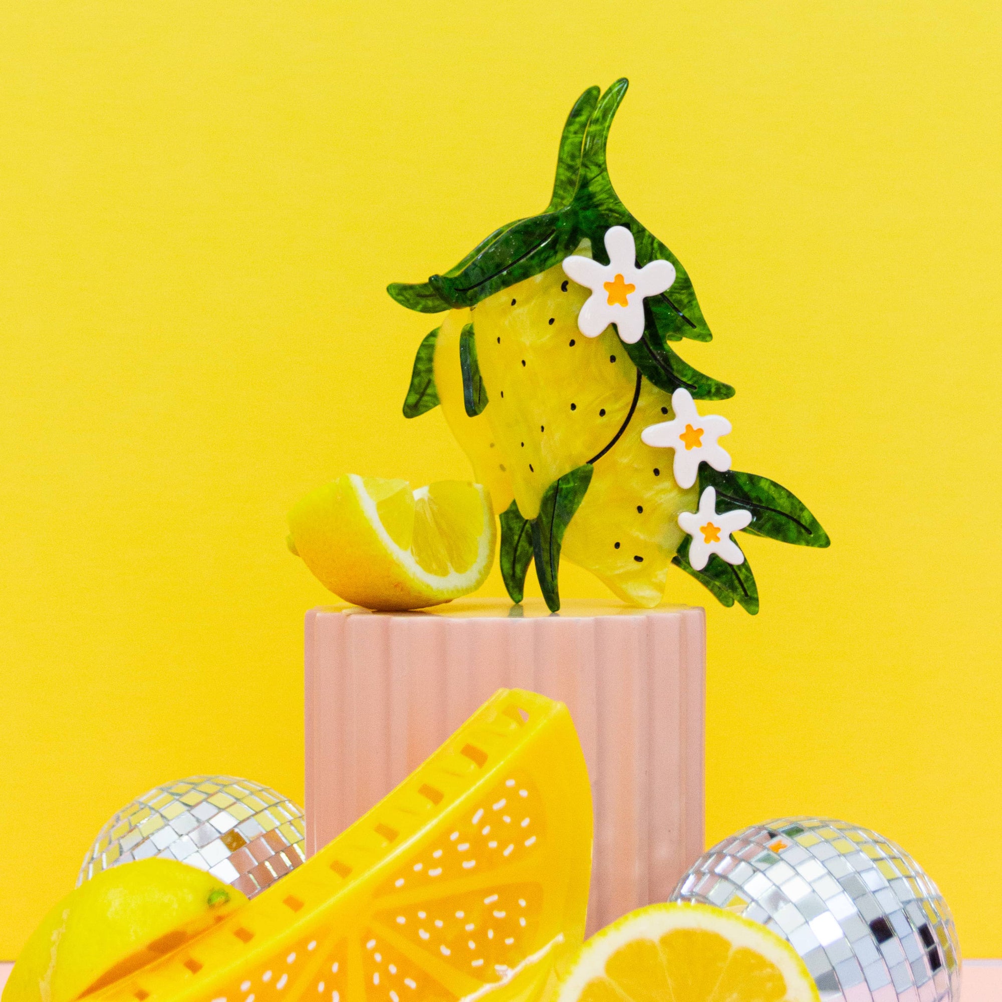 XL Lemon and Flowers Hair Claw Clip