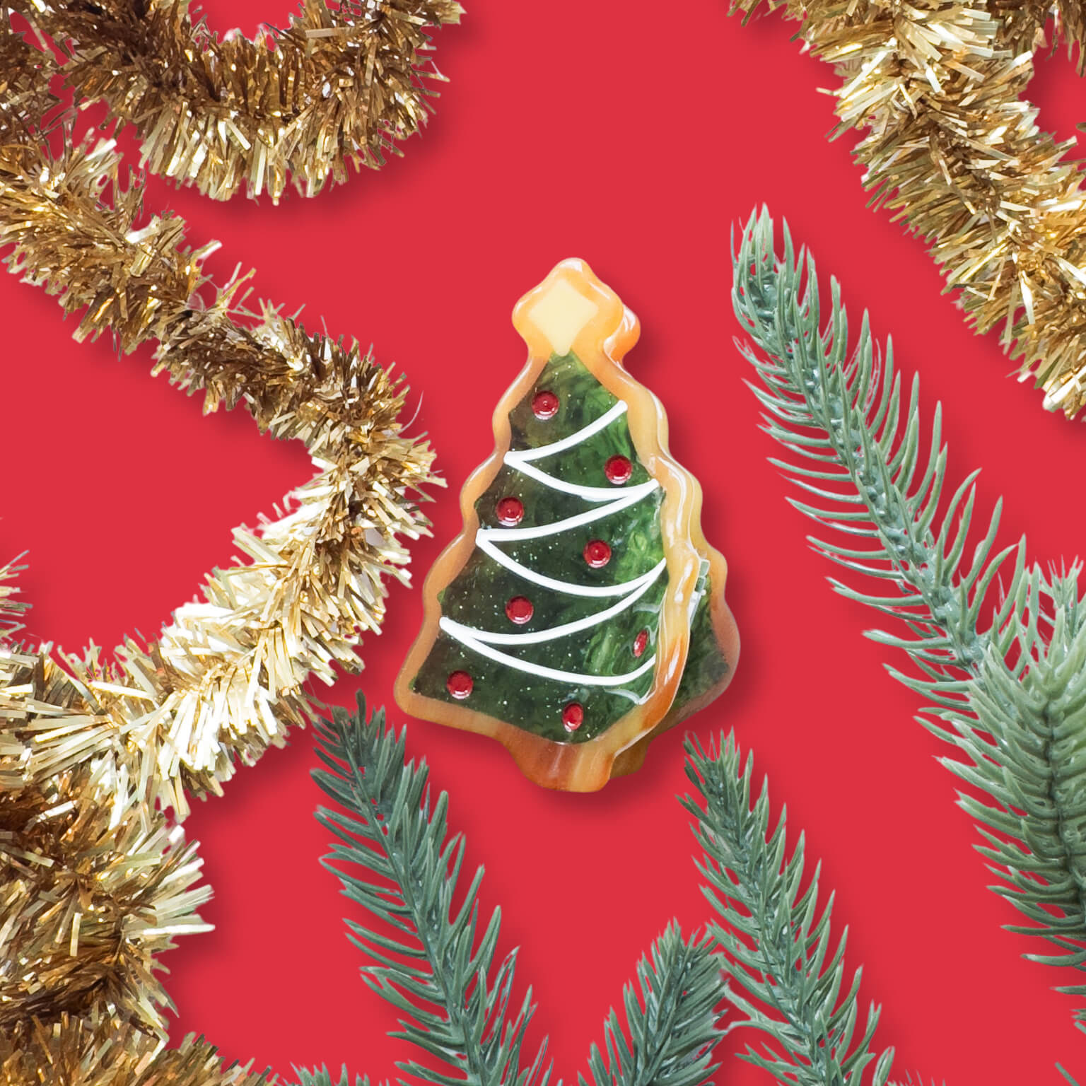 Midi Christmas Tree Holiday Cookie Hair Claw Clip