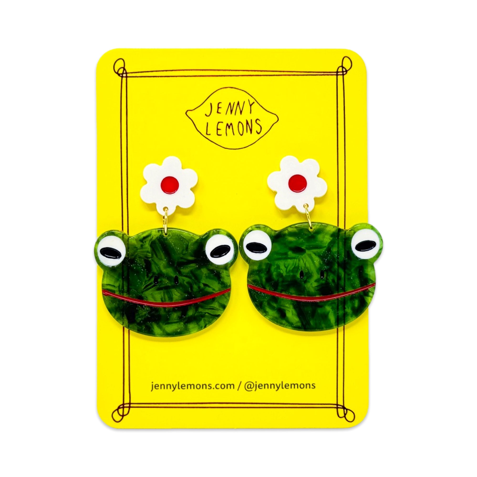 Frog and Flowers Acetate Earrings Jewelry Jenny Lemons