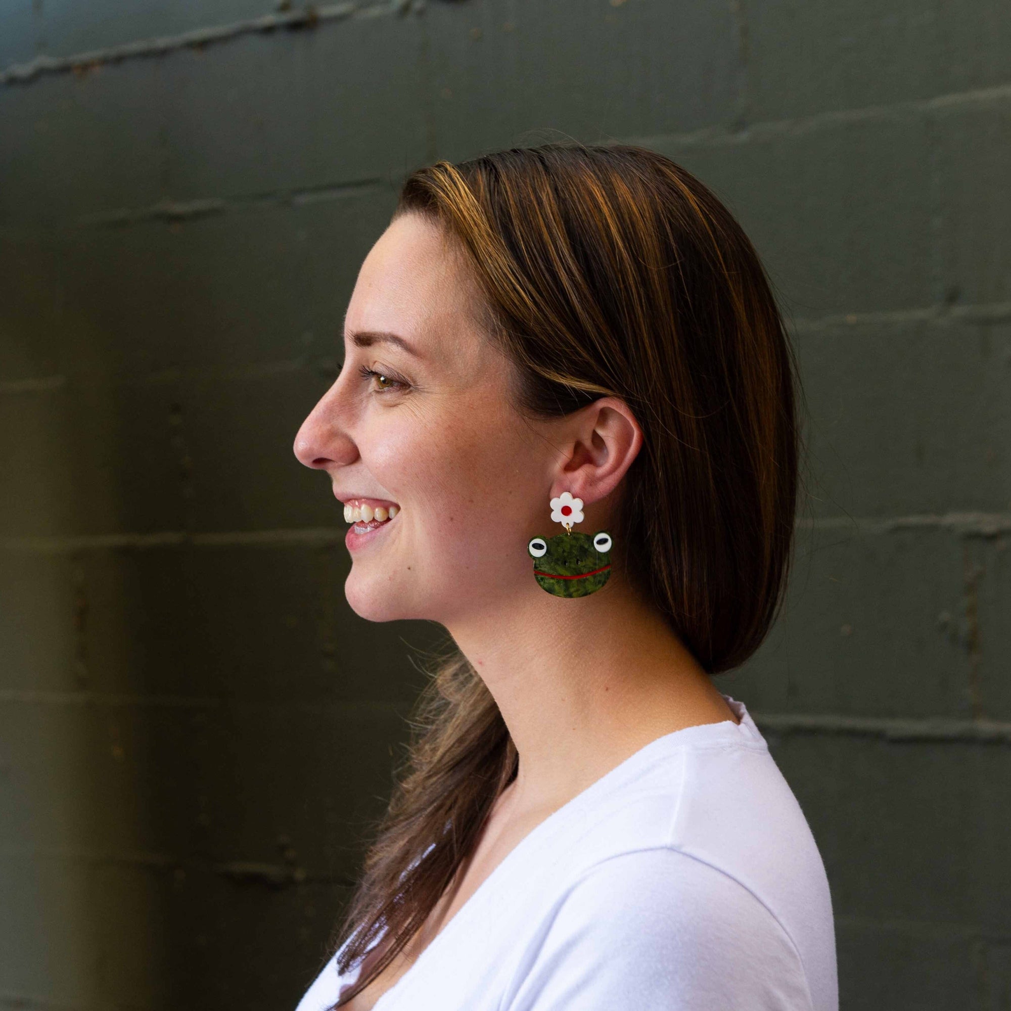 Frog and Flowers Acetate Earrings Jewelry Jenny Lemons