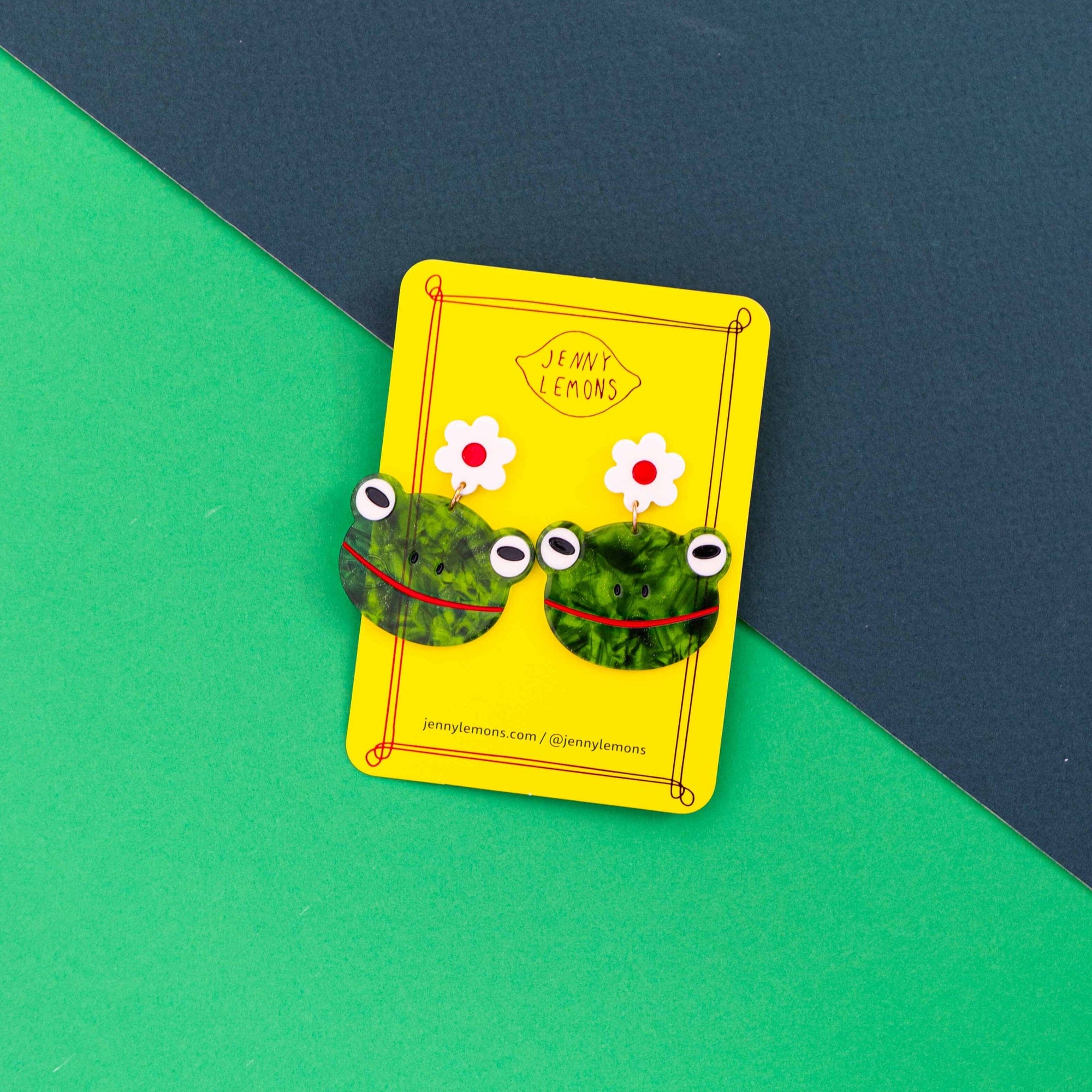 Frog and Flowers Acetate Earrings Jewelry Jenny Lemons