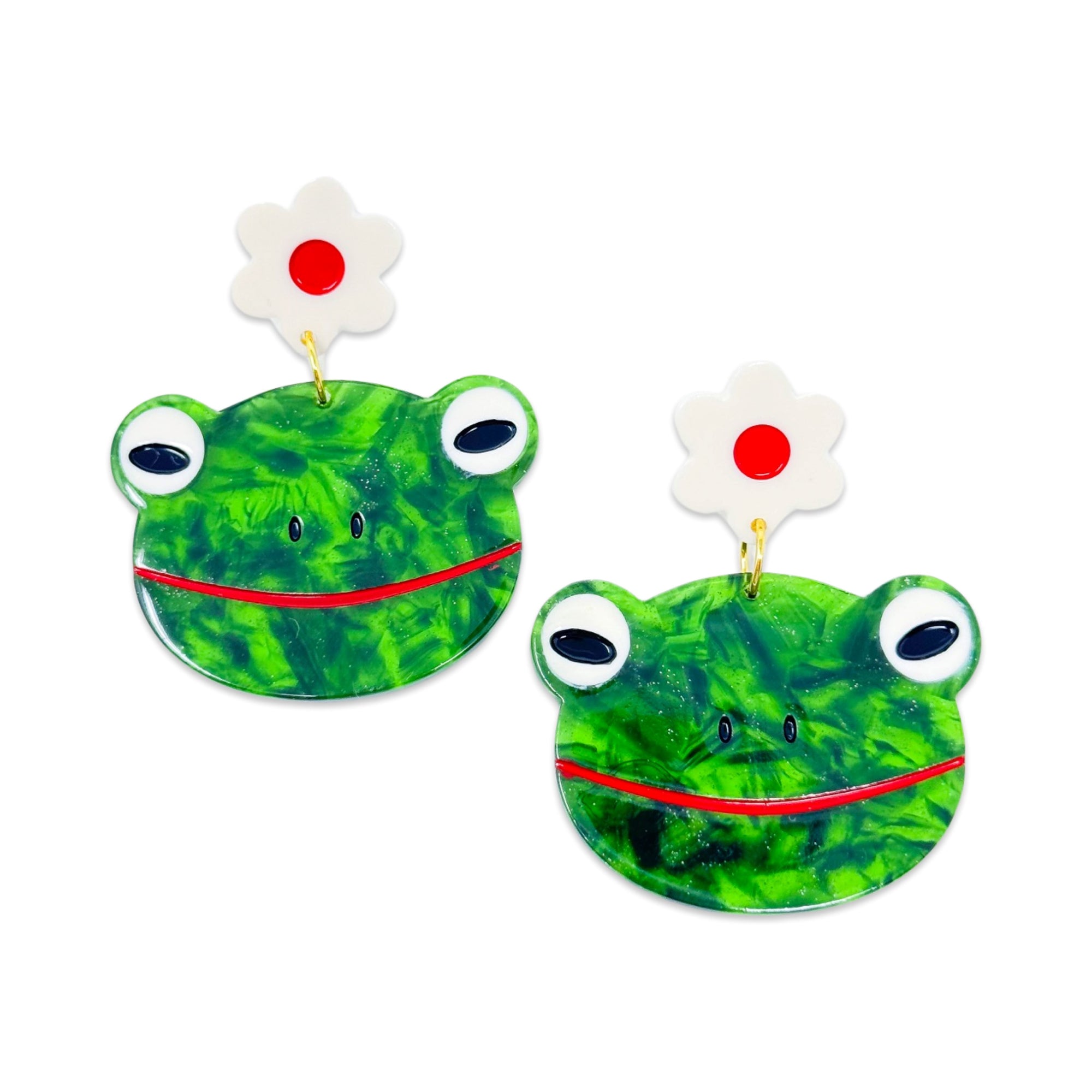 Frog and Flowers Acetate Earrings Jewelry Jenny Lemons