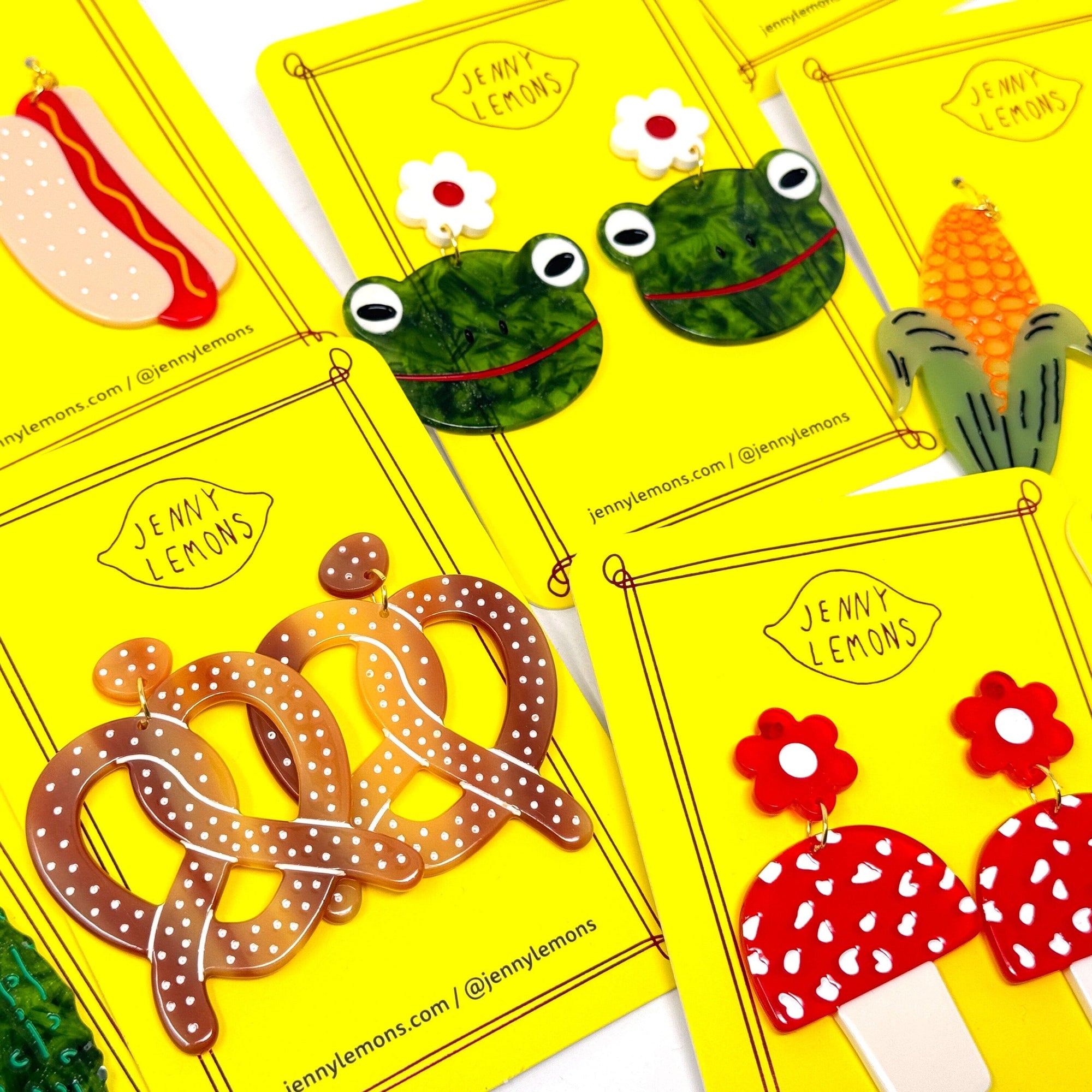 Frog and Flowers Acetate Earrings Jewelry Jenny Lemons