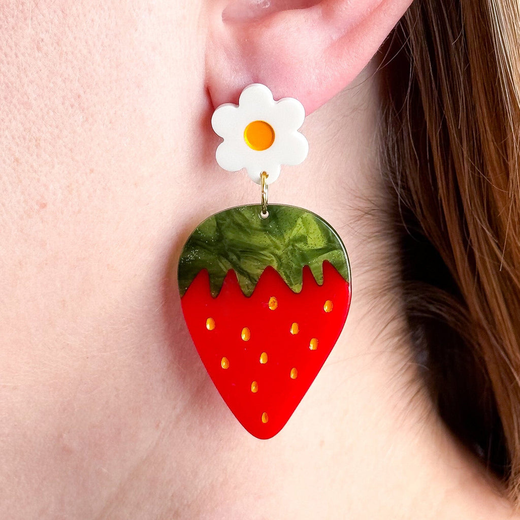 Strawberries and Flowers Earrings Jewelry Jenny Lemons 