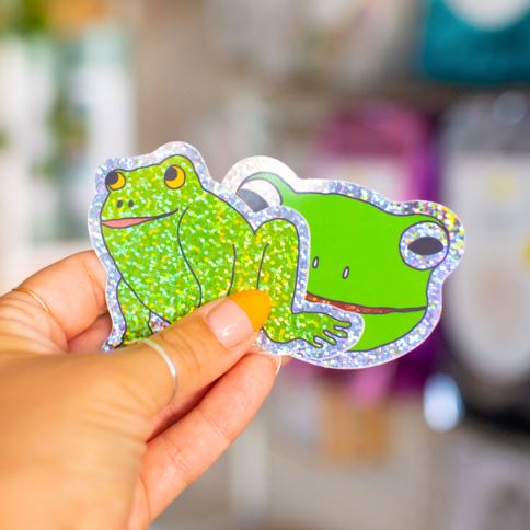 Glitter Green Froggy Face Sticker Stationary/Stickers/Cards Jenny Lemons