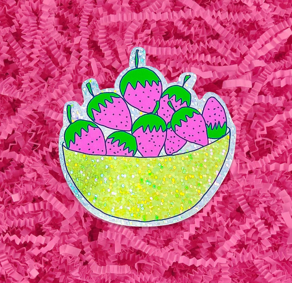 Glitter Strawberry Bowl Sticker Stationary/Stickers/Cards Jenny Lemons 