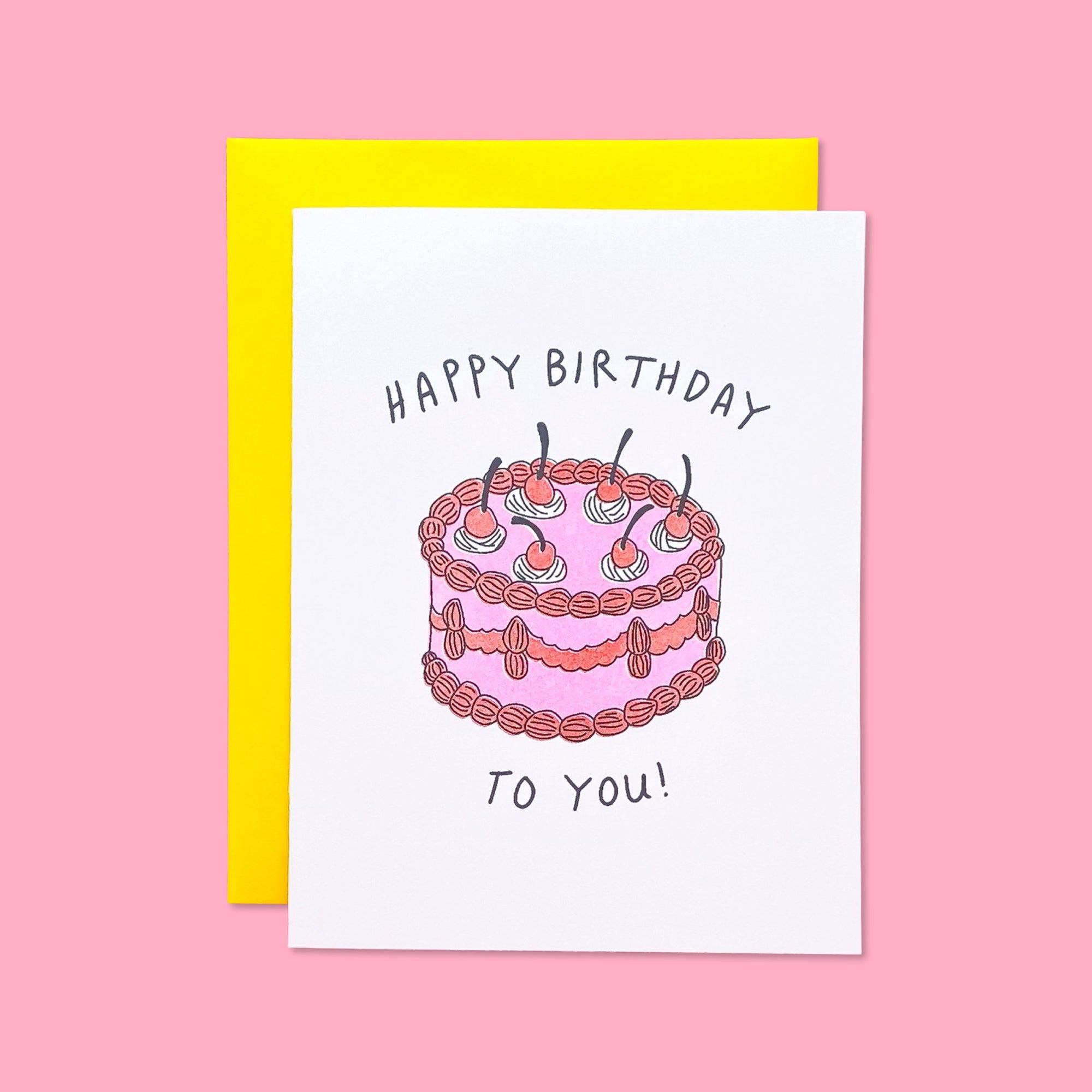 Pink Birthday Cake Risograph Card Stationery/Stickers/Cards Jenny Lemons