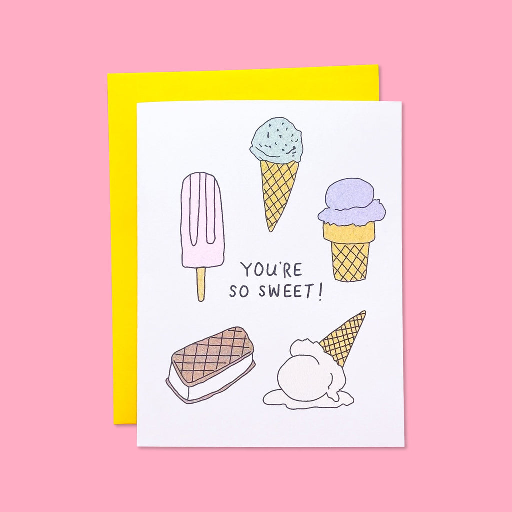 You're So Sweet Ice Cream Risograph Card Stationery/Stickers/Cards Jenny Lemons 