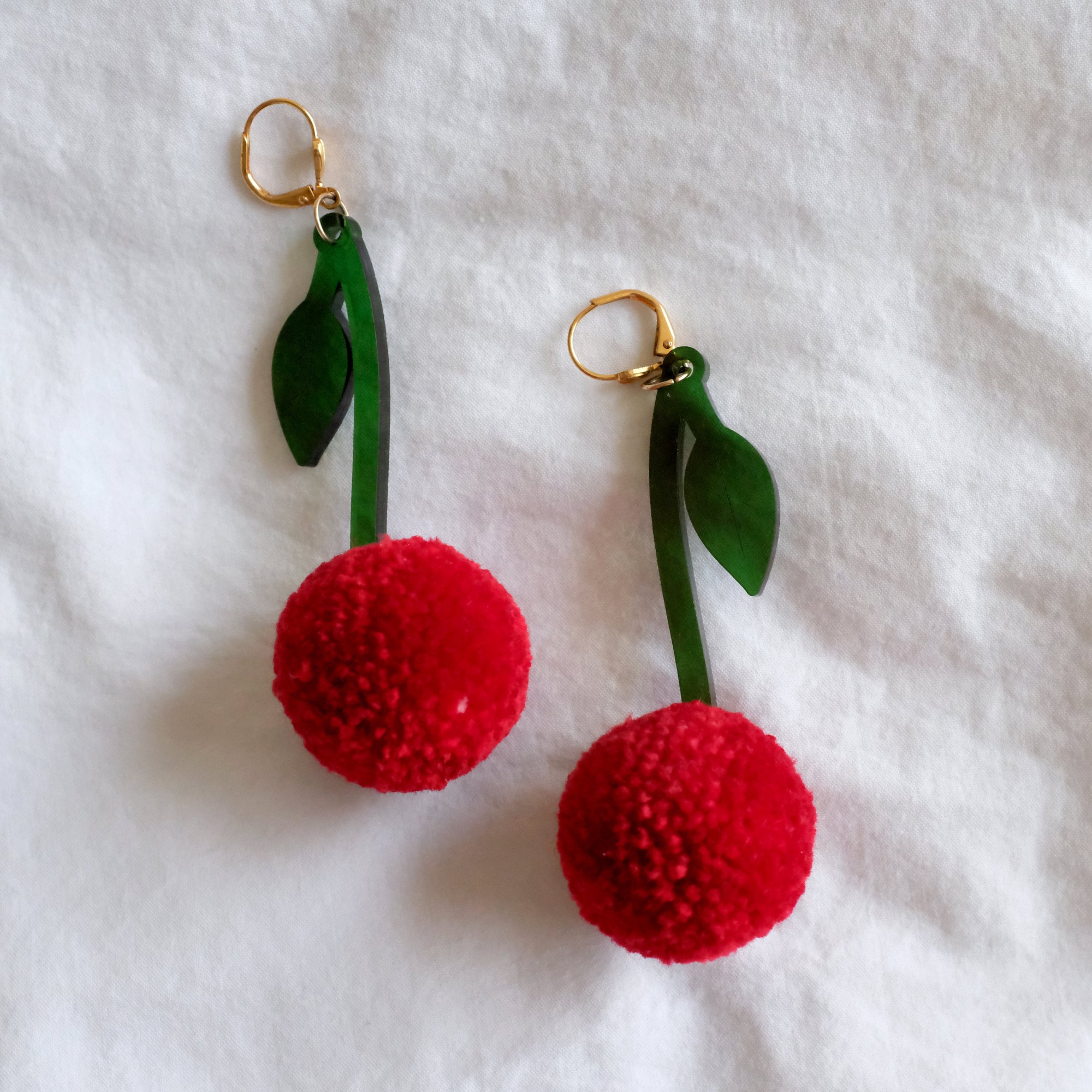 Make Pom Pom Cherry Earrings with Loome