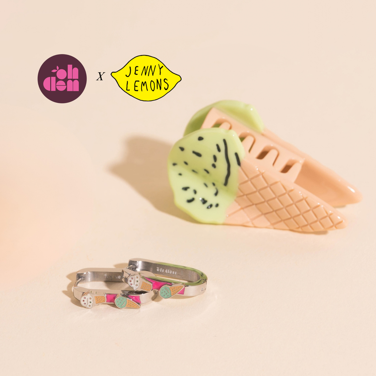 Mini Mint Chocolate Chip Hair Claw Clip + 3D Ice Cream Cone Huggie Hoops