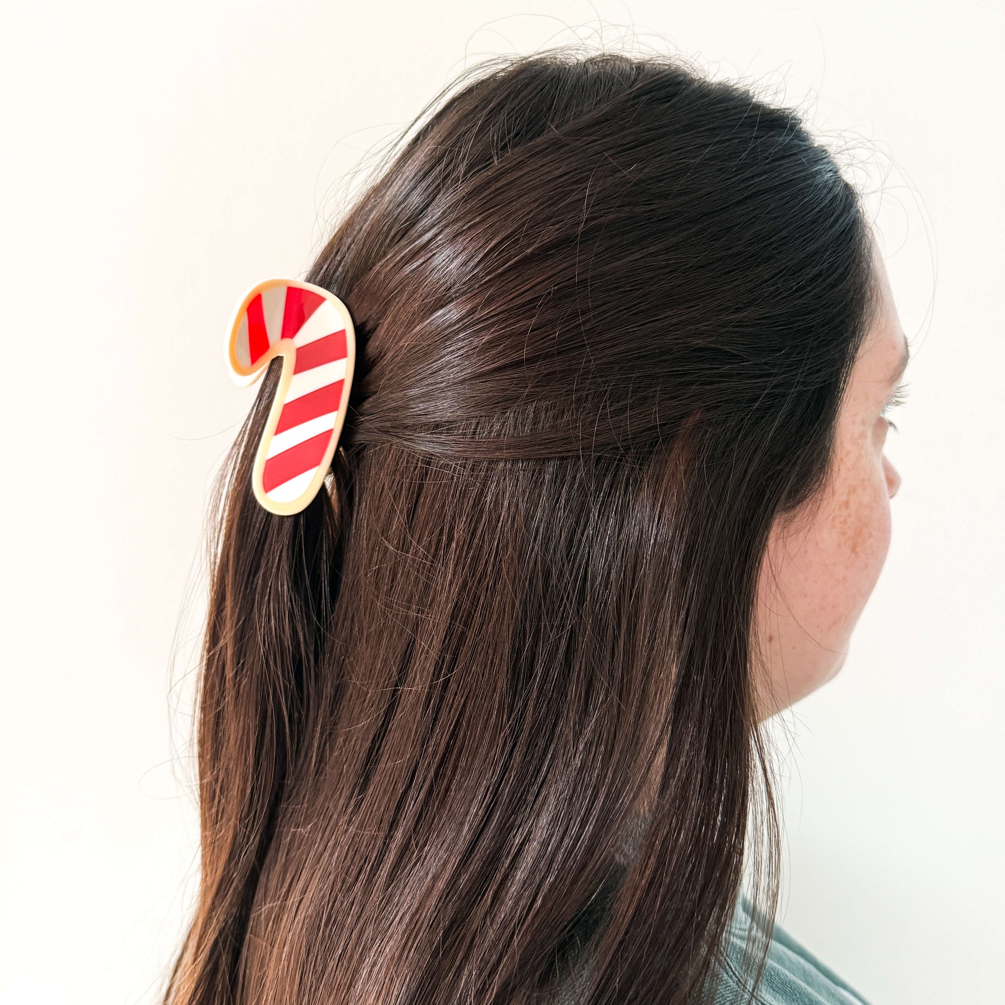 Midi Candy Cane Holiday Cookie Hair Claw Clip