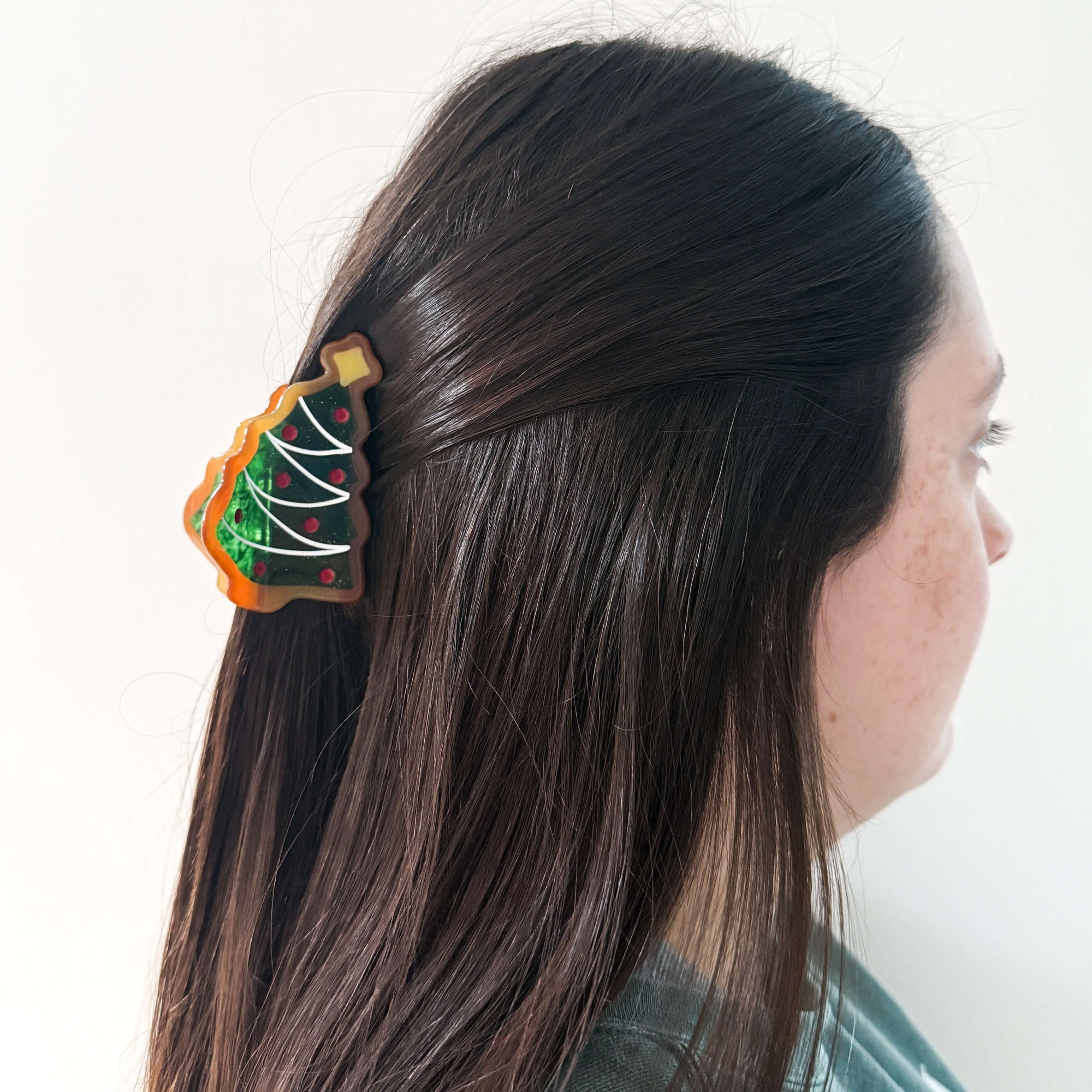 Midi Christmas Tree Holiday Cookie Hair Claw Clip