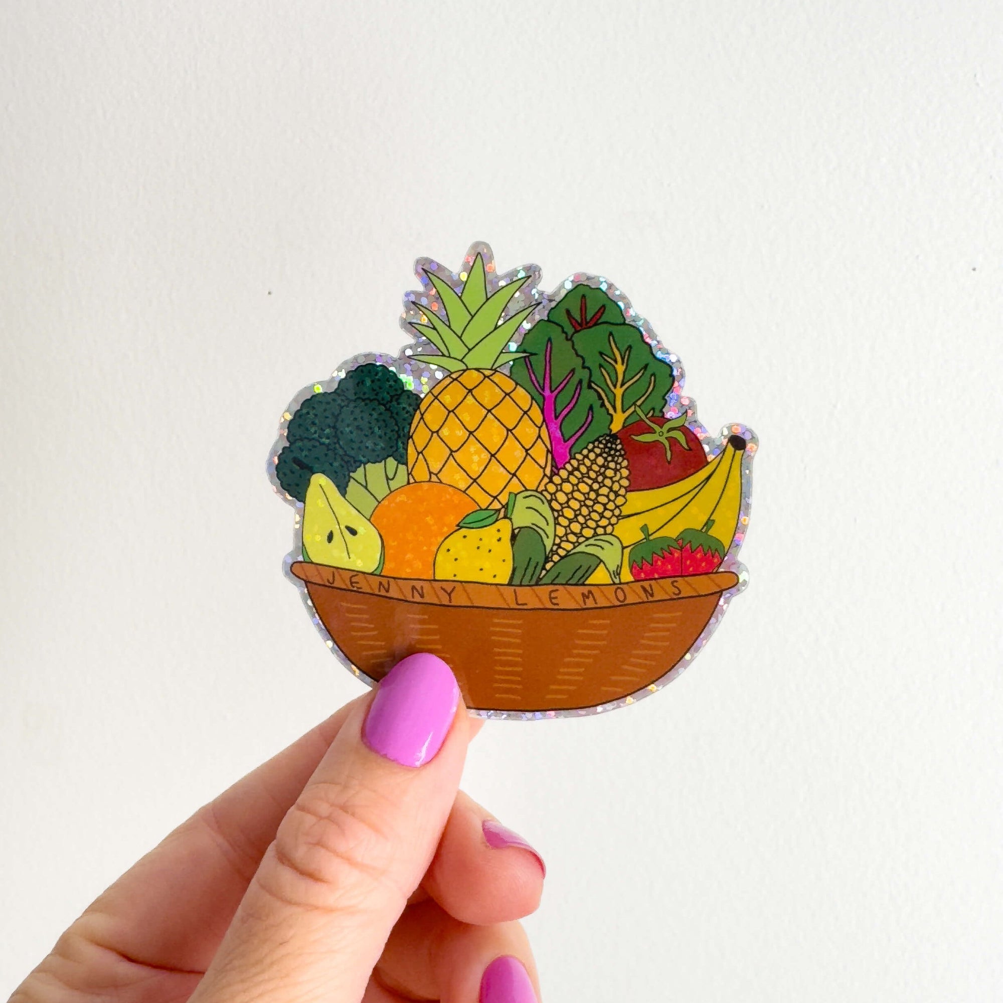 Glitter Fruit and Veggie Basket Sticker