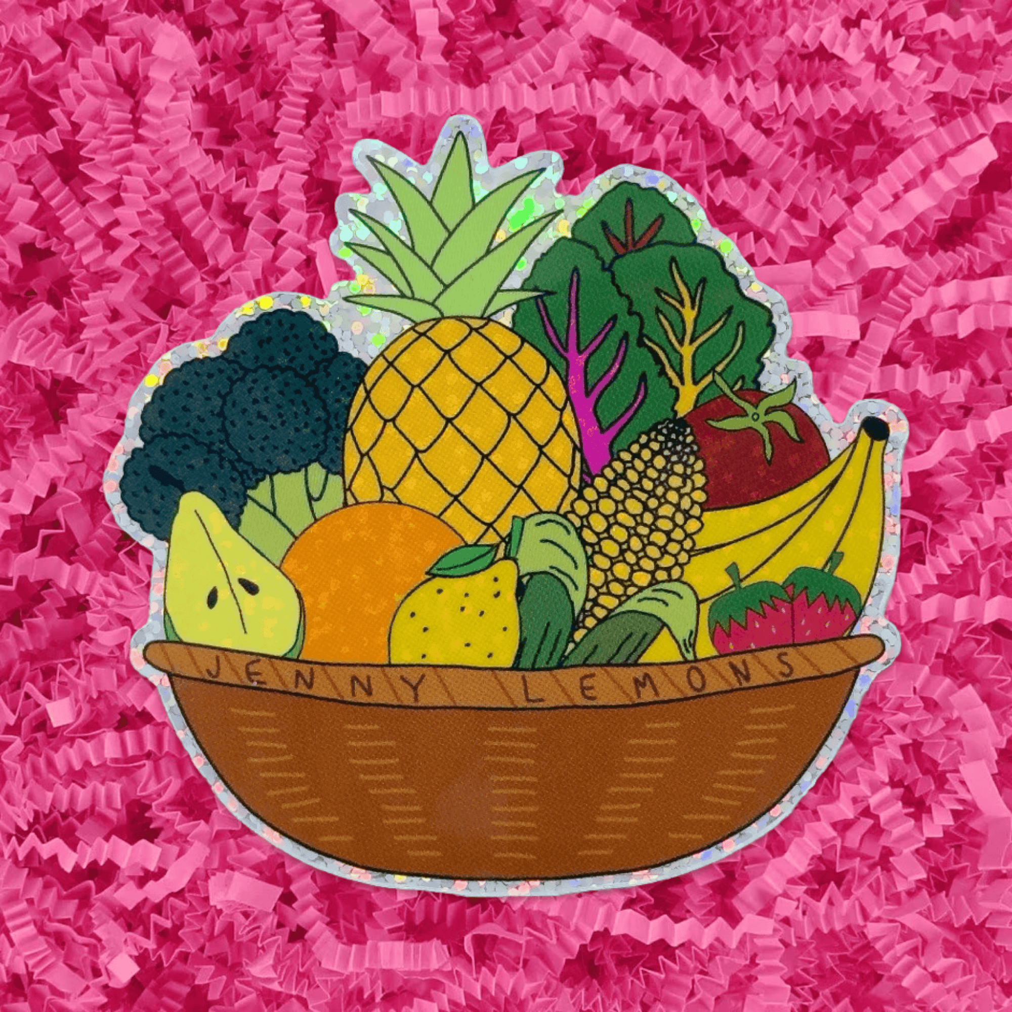 Glitter Fruit and Veggie Basket Sticker