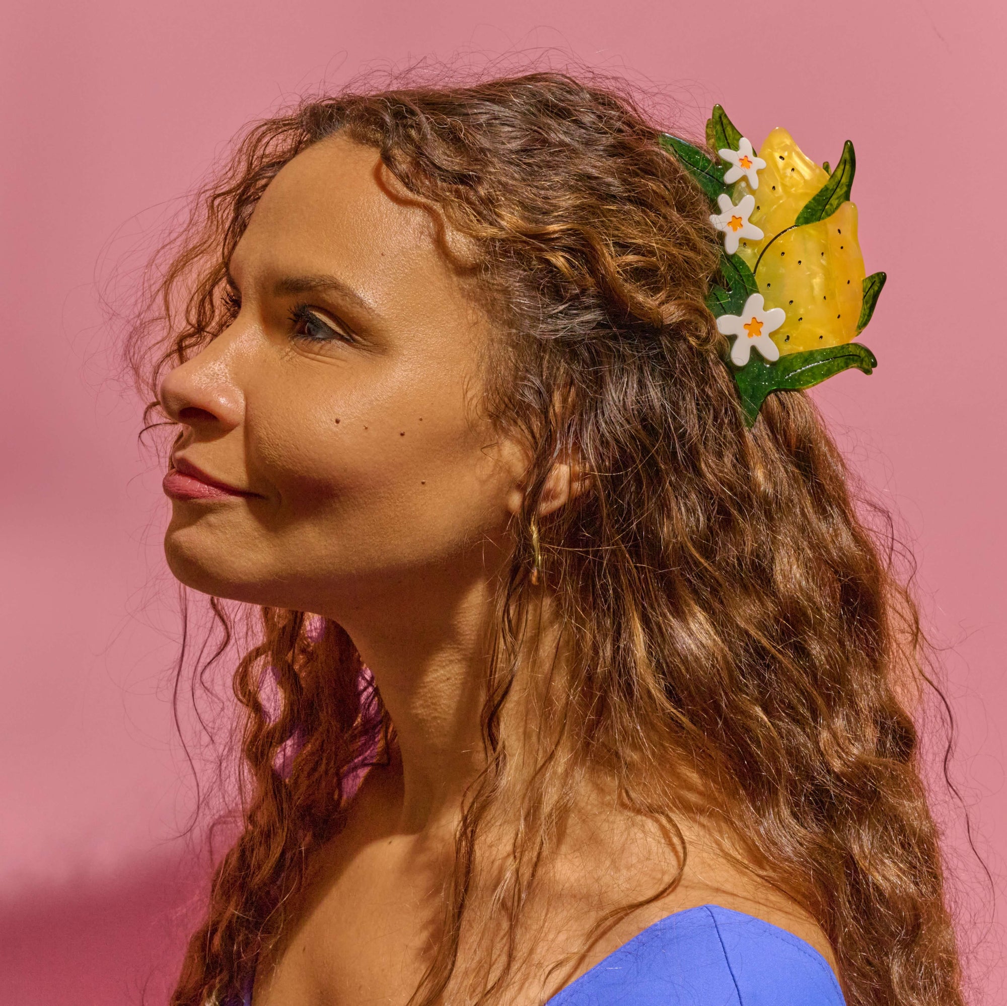 XL Lemon and Flowers Hair Claw Clip