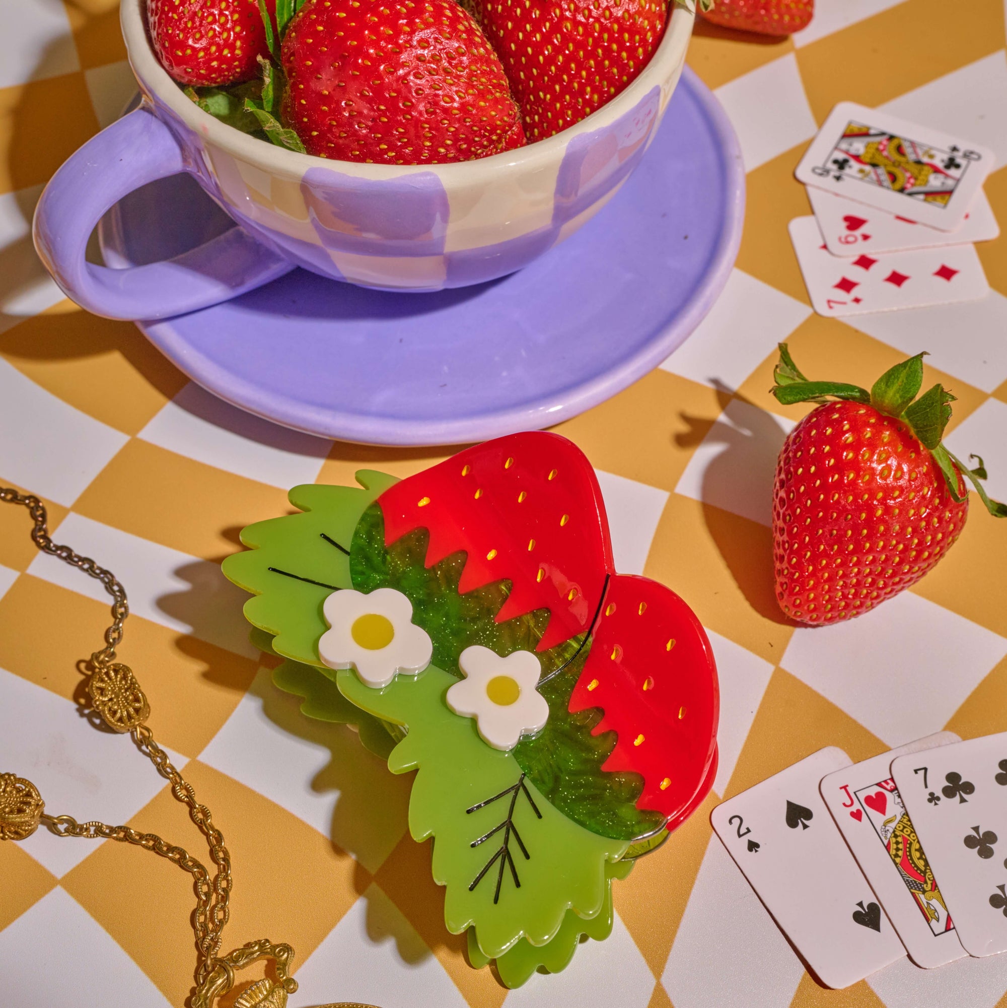 Large Strawberries and Flowers Hair Claw Clip