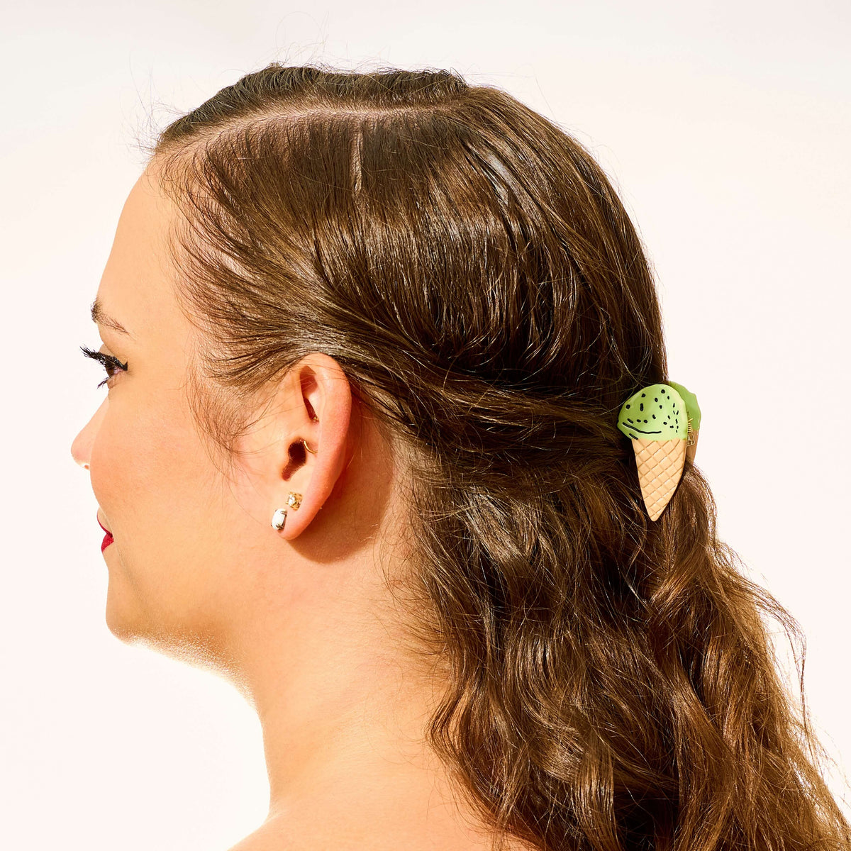 Mini Mint Chocolate Chip Hair Claw Clip + 3D Ice Cream Cone Huggie Hoops