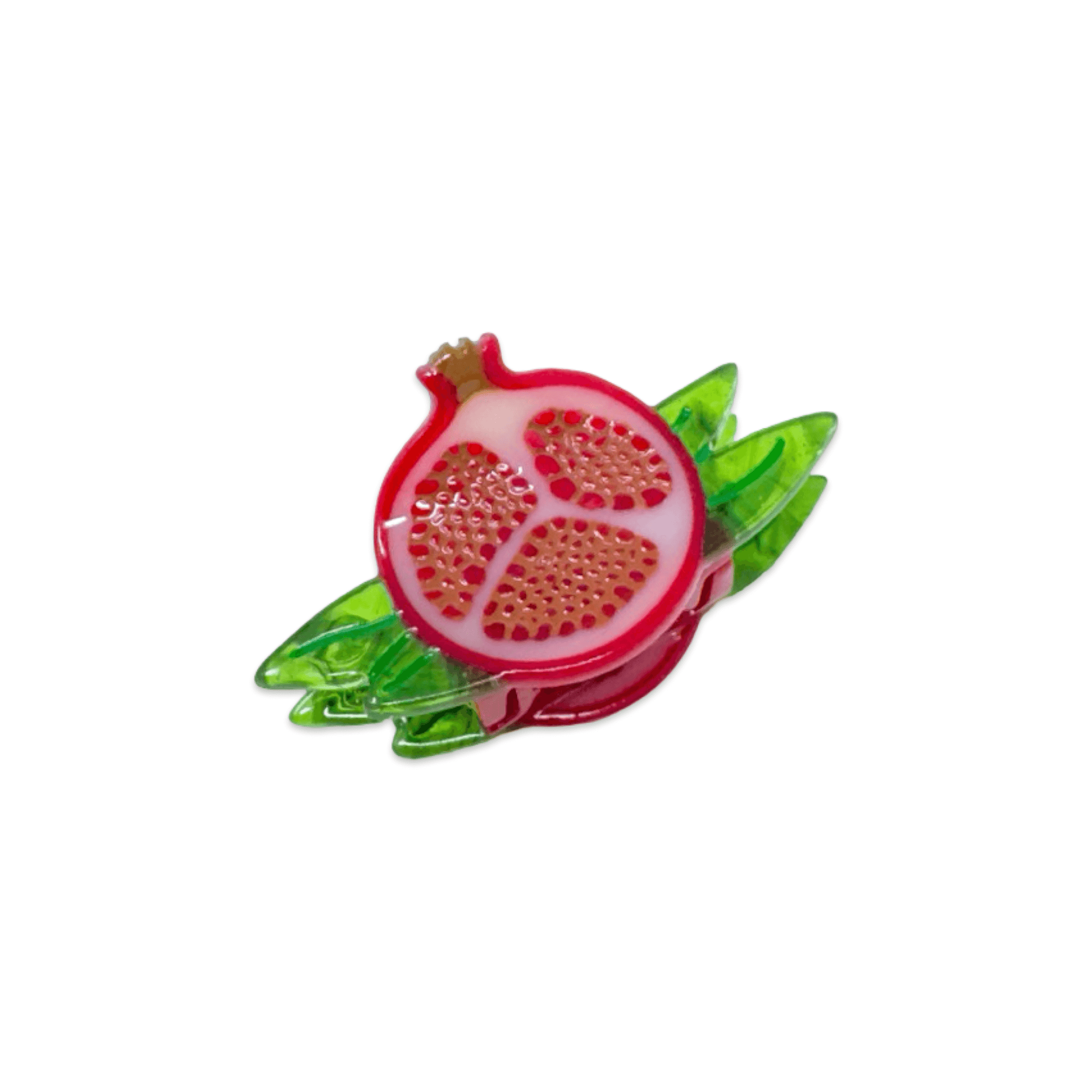 Decorative hair clip with pomegranate design on a white background