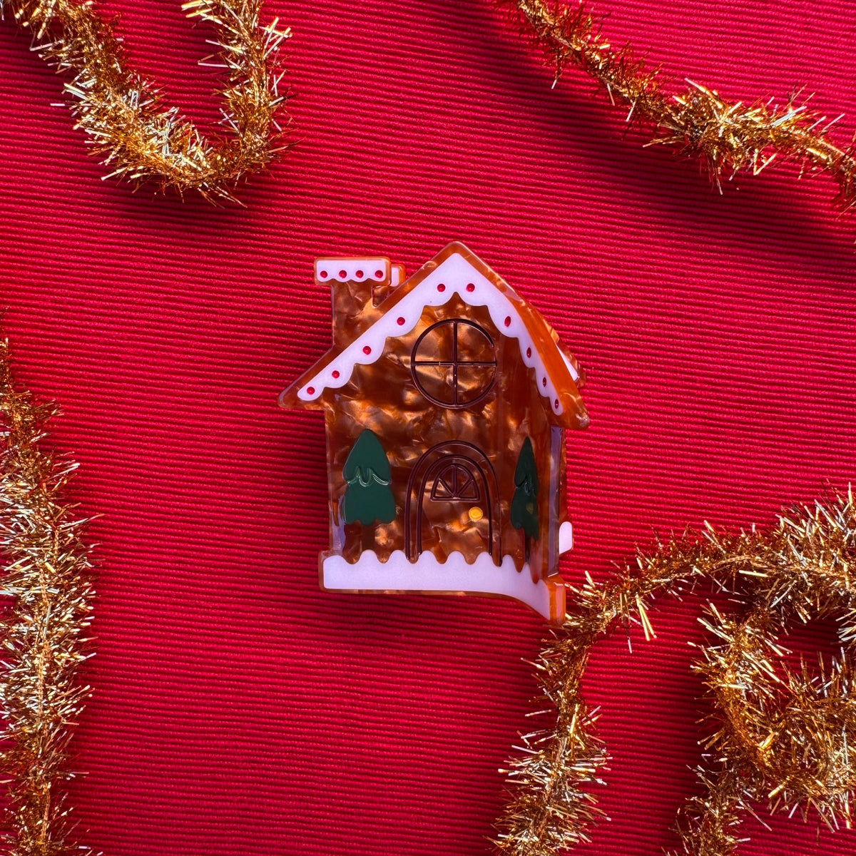 Midi Gingerbread House Holiday Cookie Hair Claw Clip