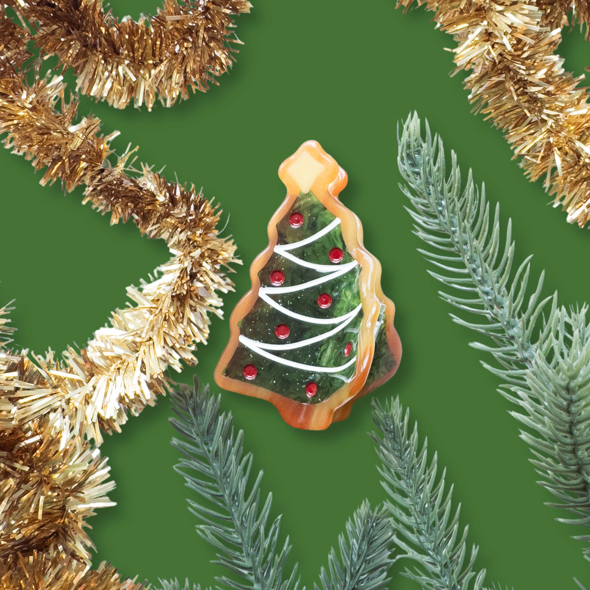 Midi Christmas Tree Holiday Cookie Hair Claw Clip