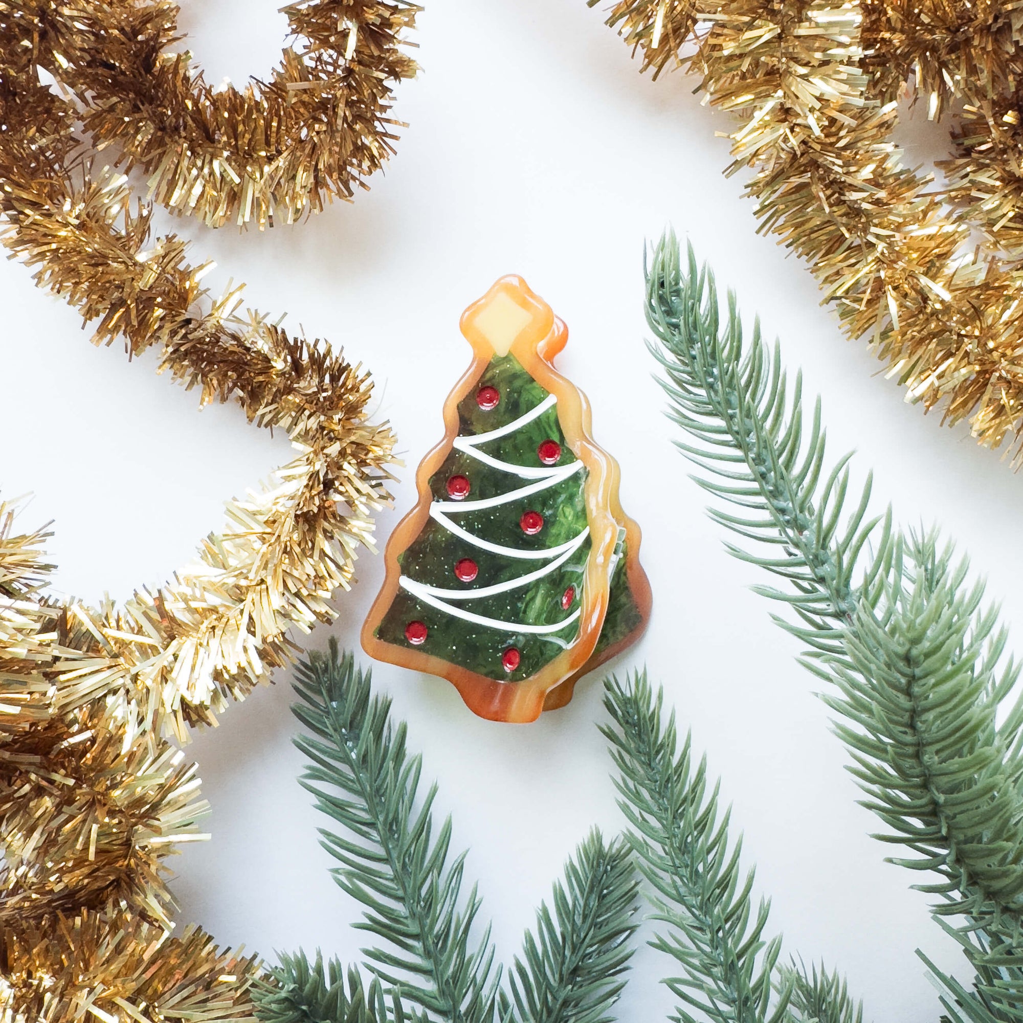 Midi Christmas Tree Holiday Cookie Hair Claw Clip