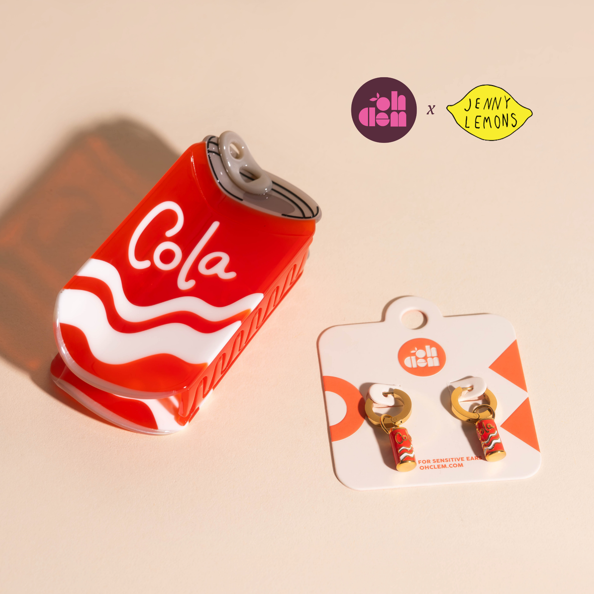 Large Cola Can Hair Claw Clip + Cola Can Huggie Hoop Charms