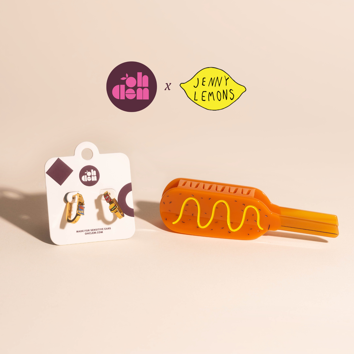 Large Corn Dog Hair Claw Clip + 3D Foodie Huggie Hoops