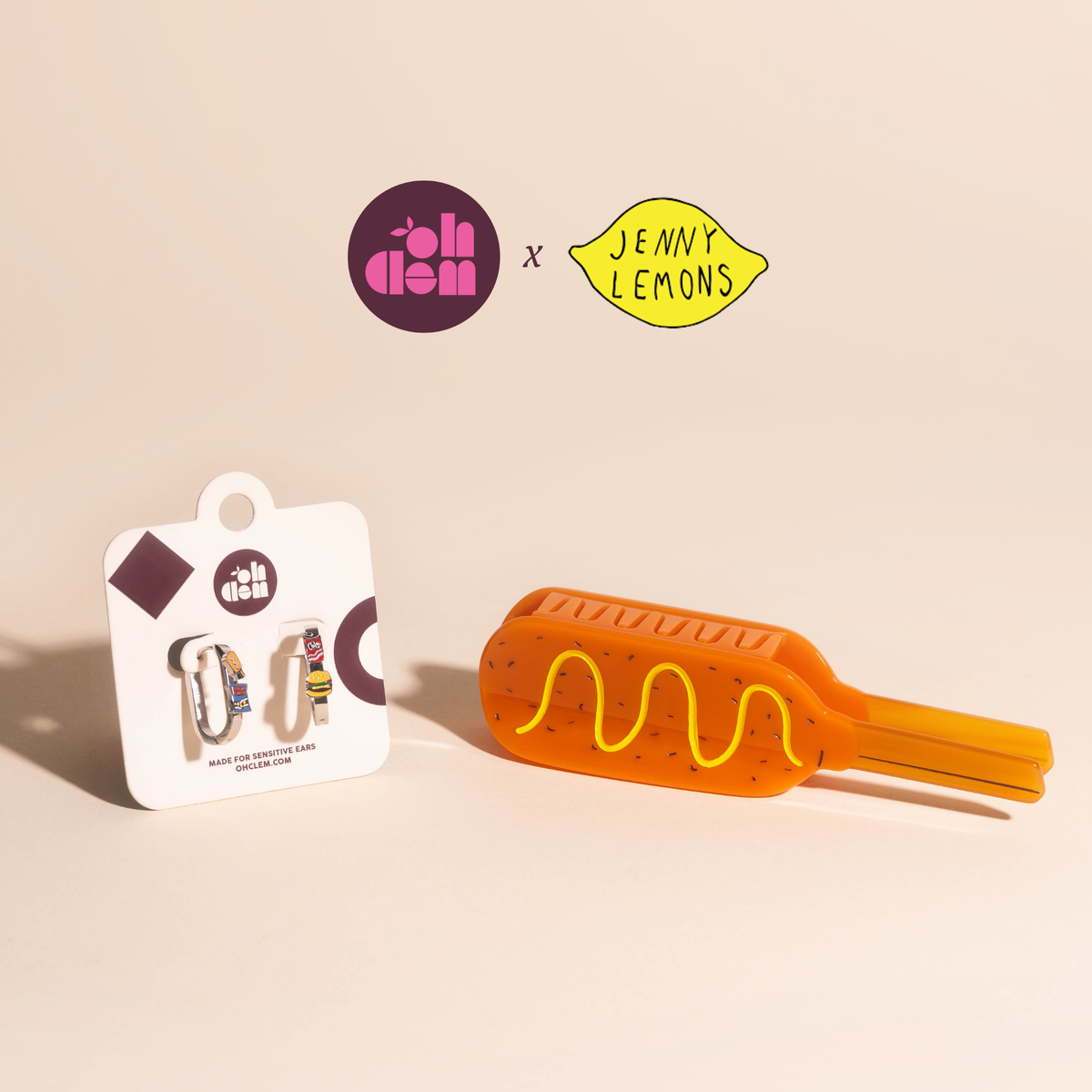 Large Corn Dog Hair Claw Clip + 3D Foodie Huggie Hoops