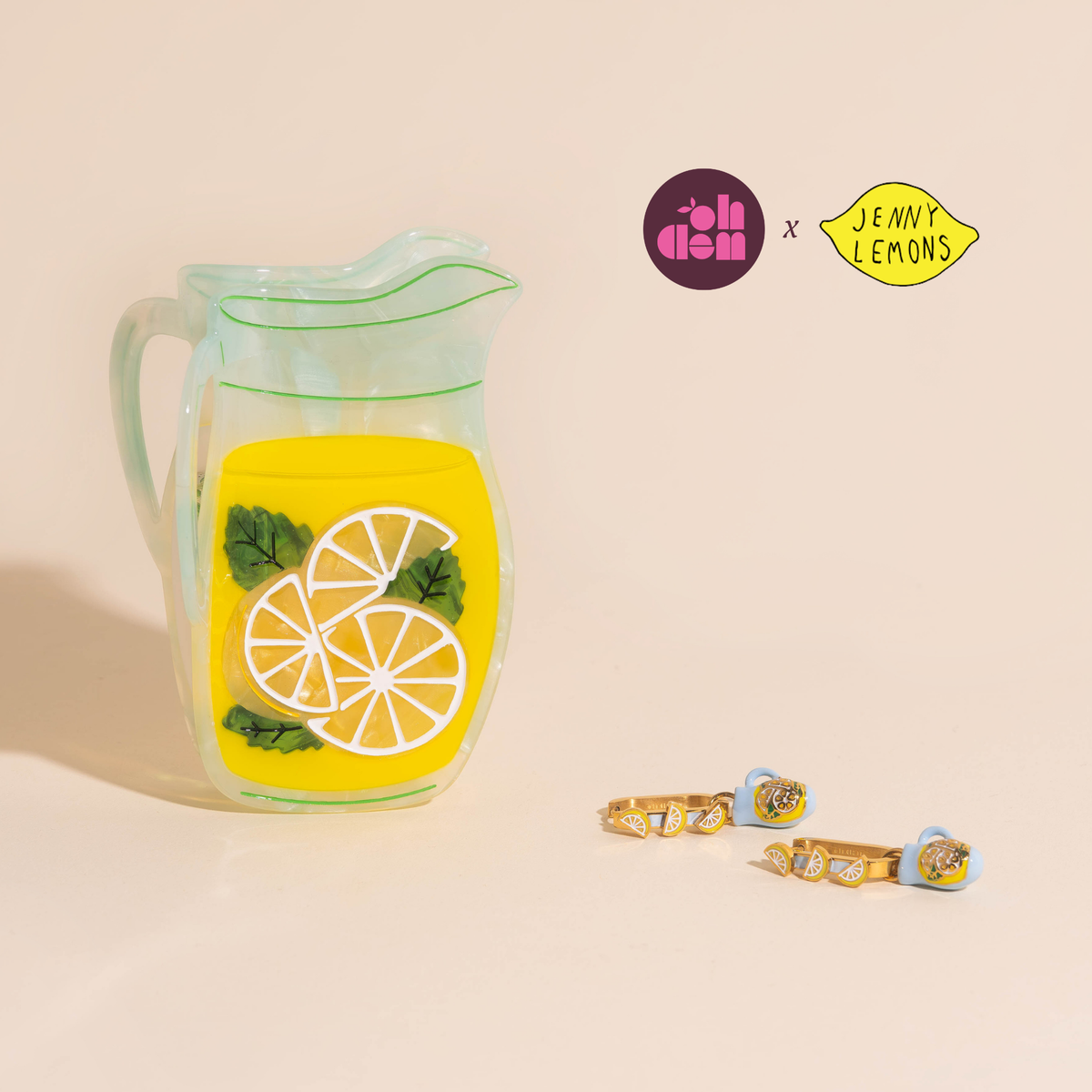 Large Lemonade Pitcher Hair Claw Clip + 3D Lemonade Hoop + Pitcher Charms