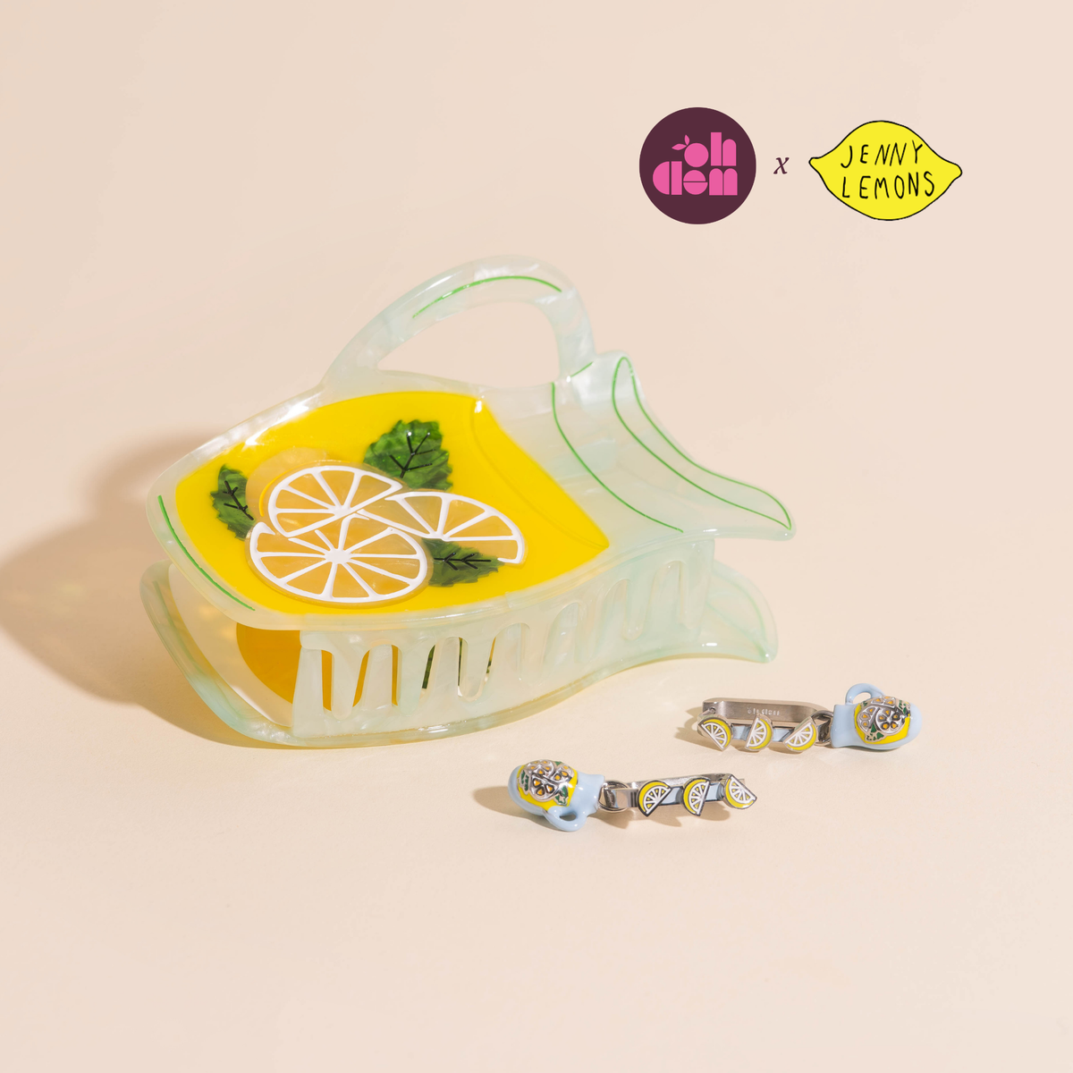 Large Lemonade Pitcher Hair Claw Clip + 3D Lemonade Hoop + Pitcher Charms