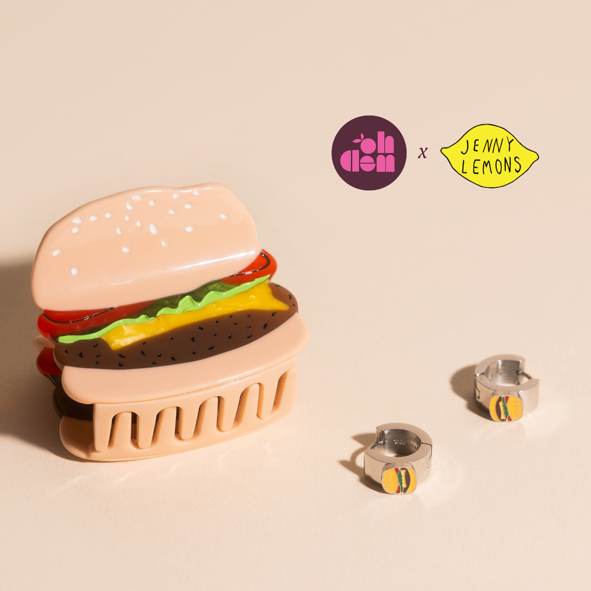 Mini Burger Hair Claw Clip + Super Chunky Hamburger Earrings