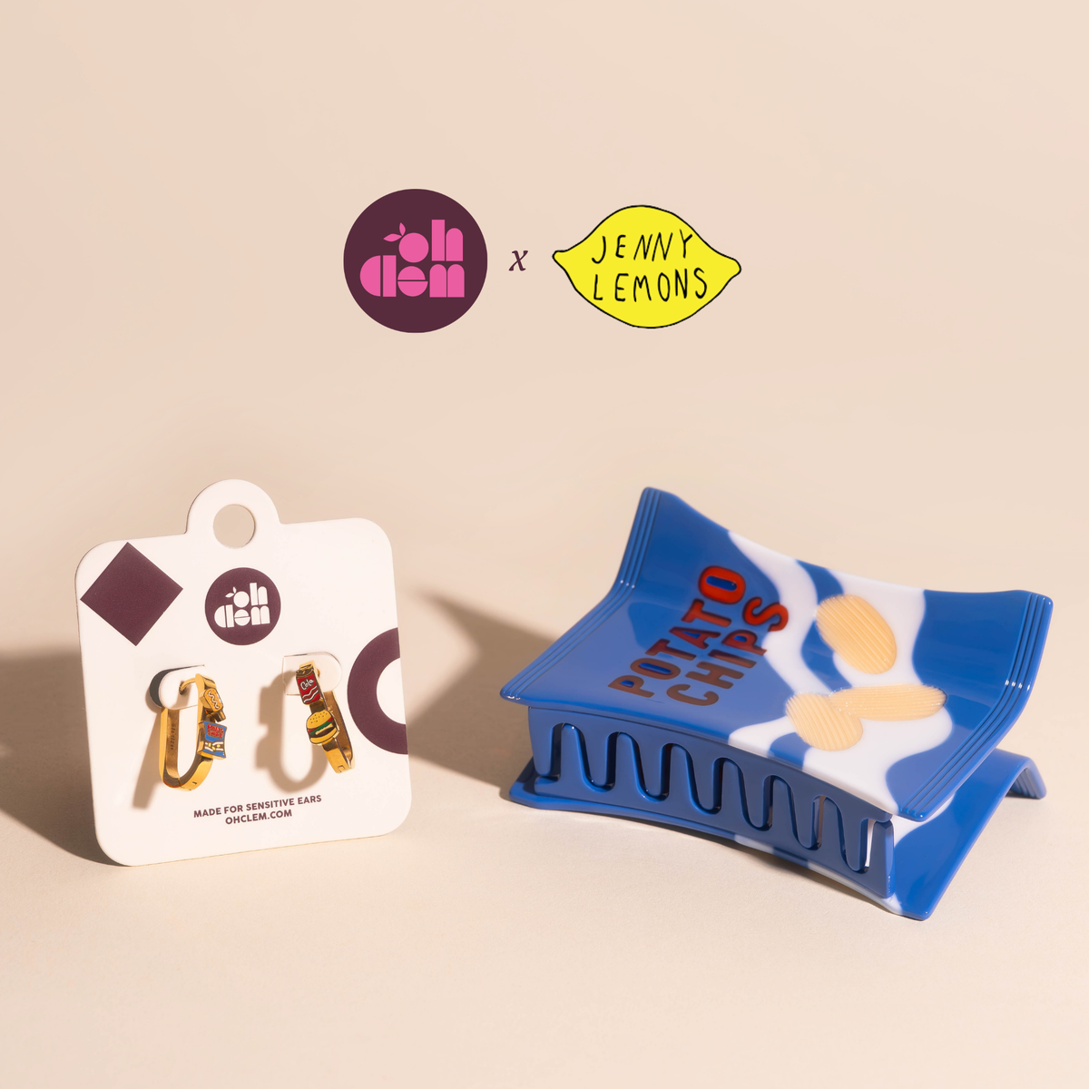 Large Potato Chip Bag Hair Claw Clip + Foodie 3D Huggie Hoops