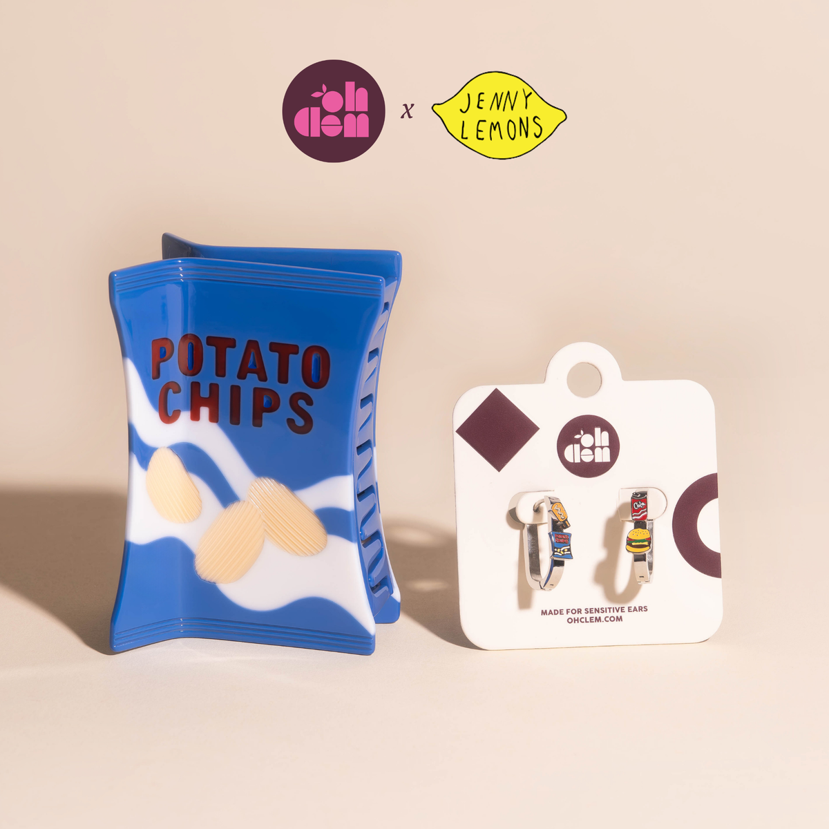 Large Potato Chip Bag Hair Claw Clip + Foodie 3D Huggie Hoops