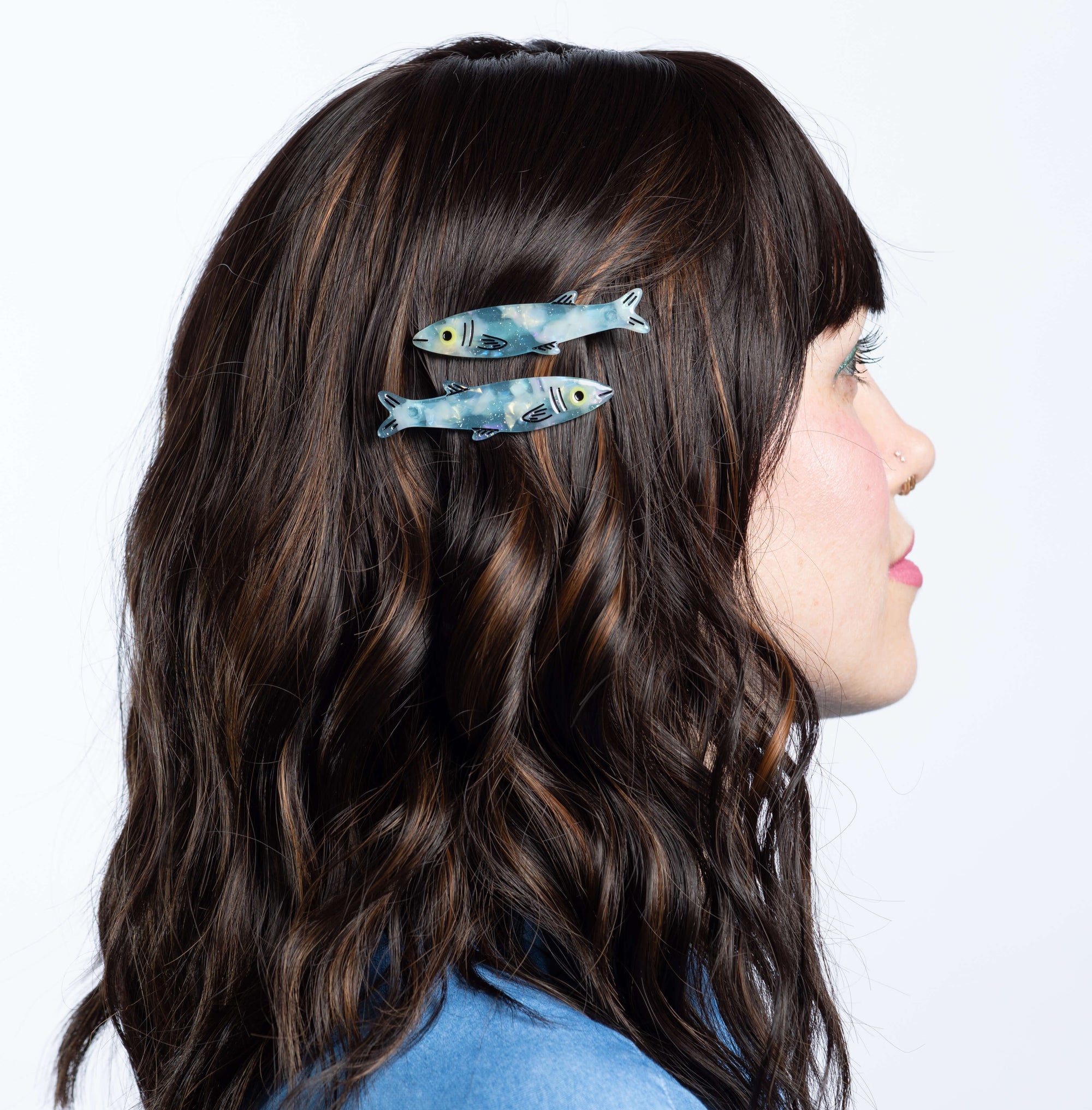 Blue Sardine Alligator Hair Clip Set