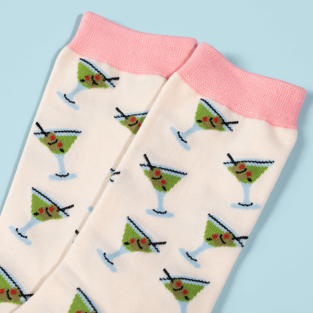 Pink Colorblock Martini Crew Socks