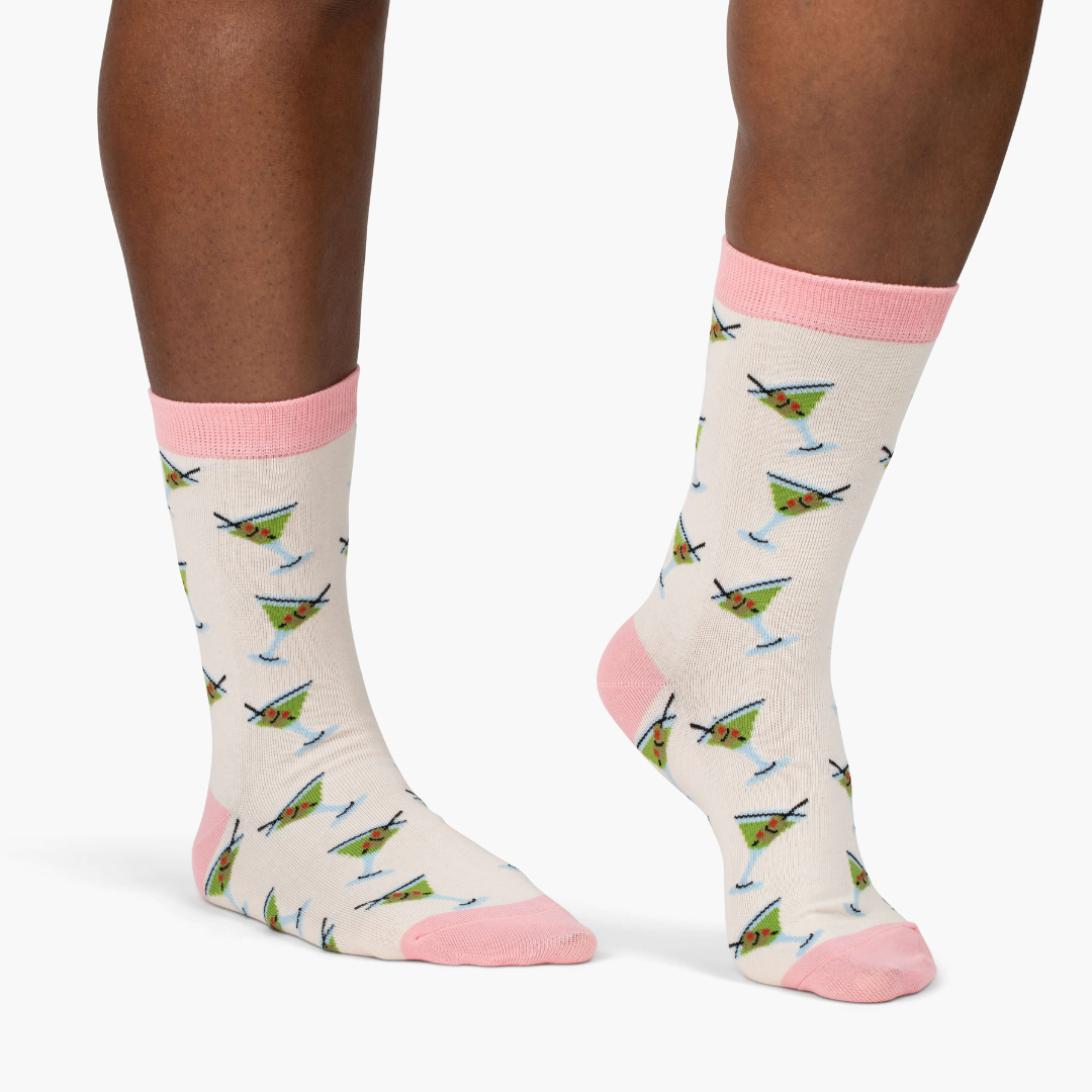 Pink Colorblock Martini Crew Socks