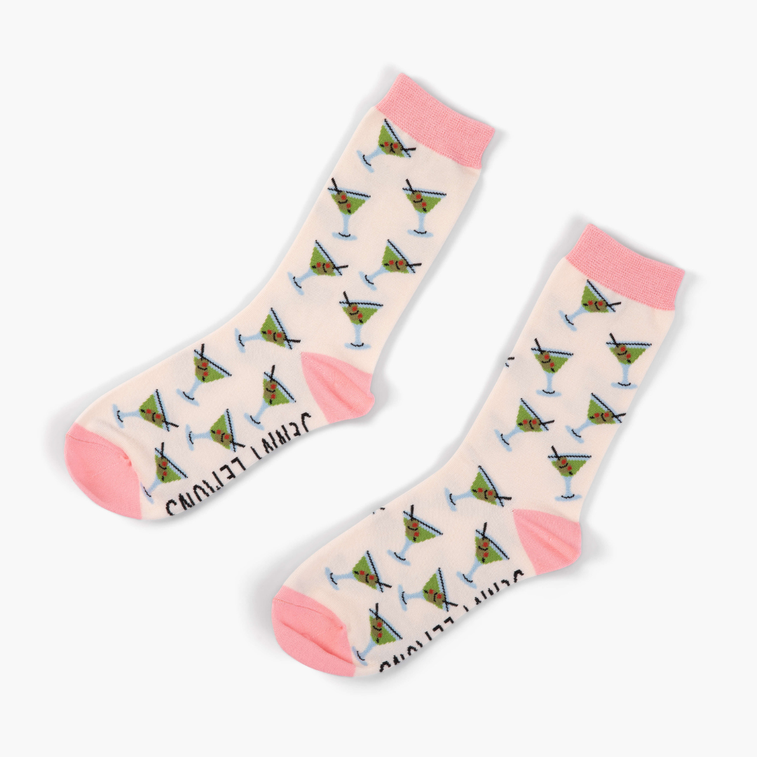 Pink Colorblock Martini Crew Socks