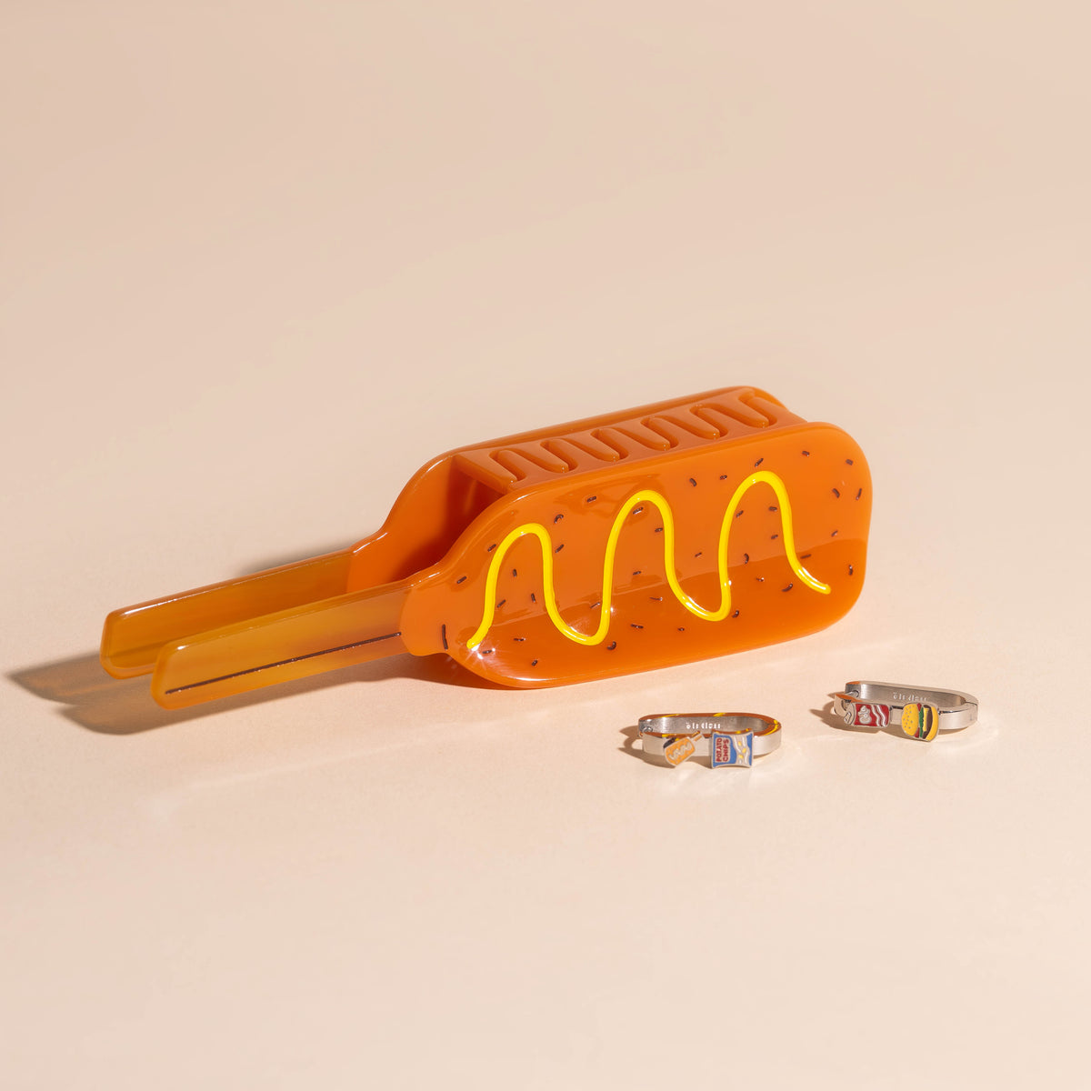 Large Corn Dog Hair Claw Clip + 3D Foodie Huggie Hoops