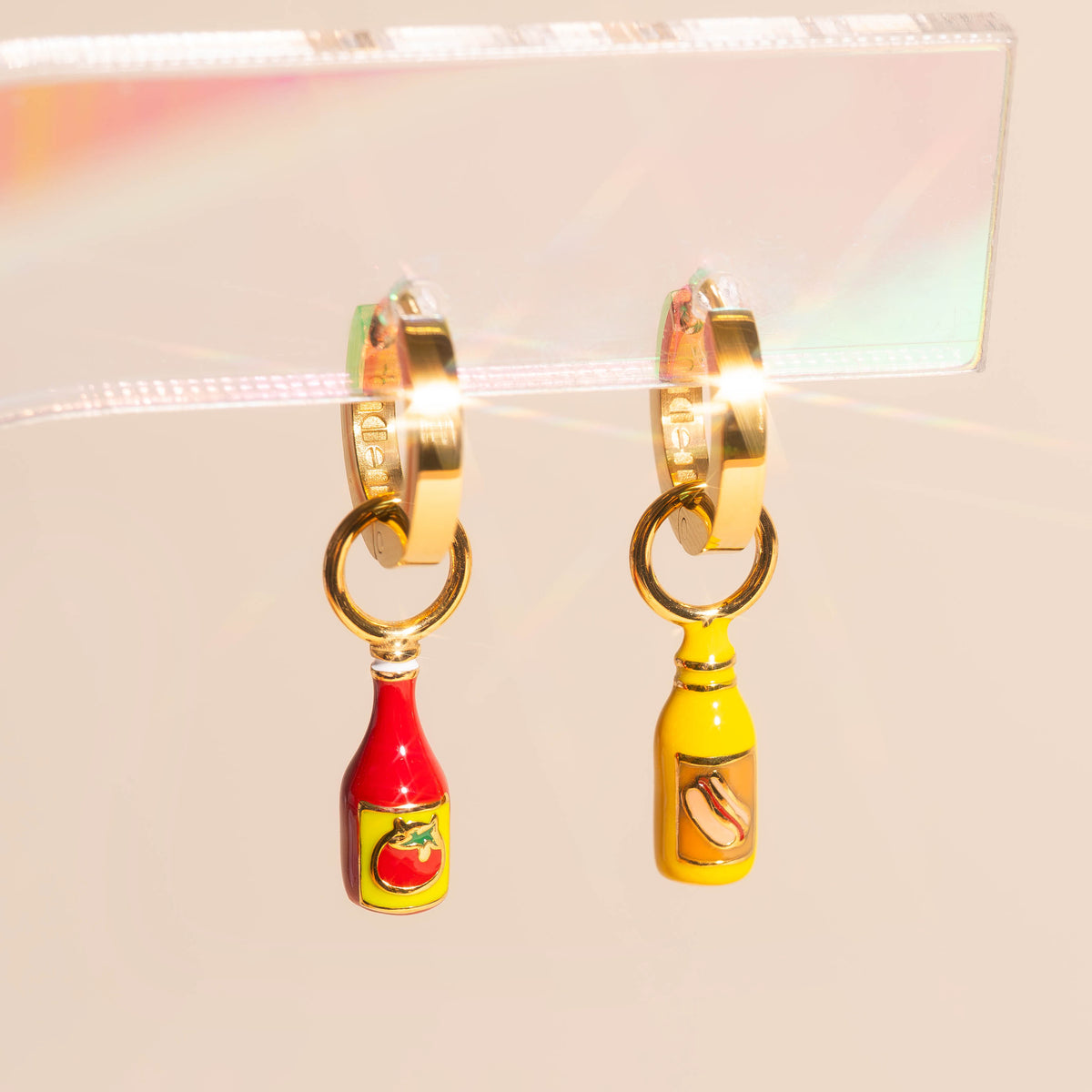 Mini Mustard Hair Claw Clip + Ketchup & Mustard Huggie Hoop Charms