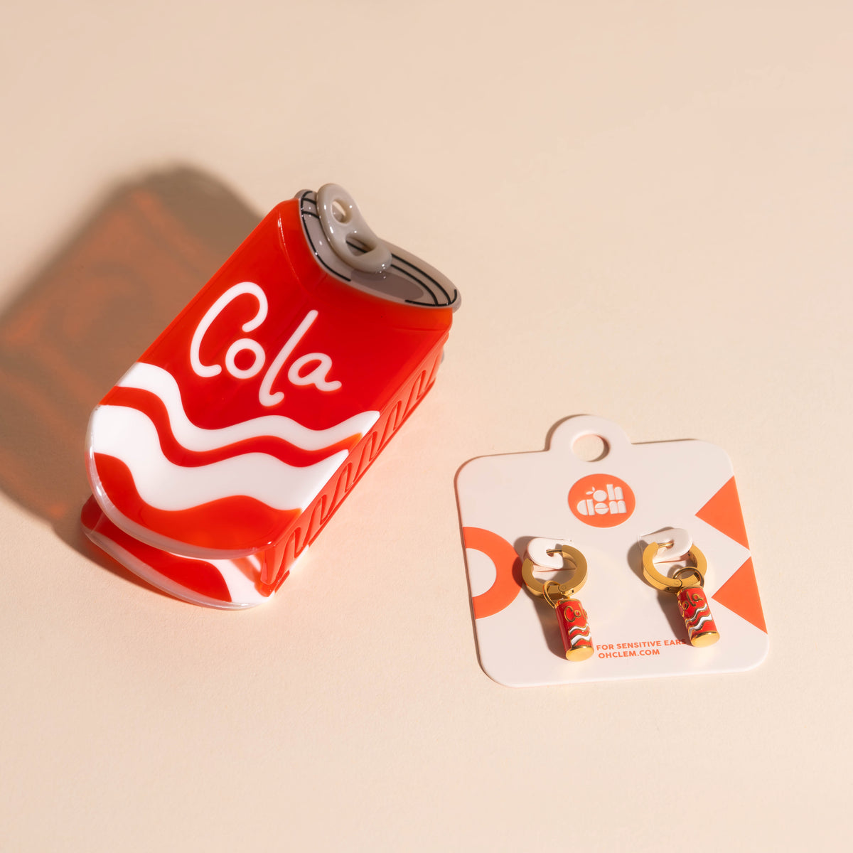 Large Cola Can Hair Claw Clip + Cola Can Huggie Hoop Charms