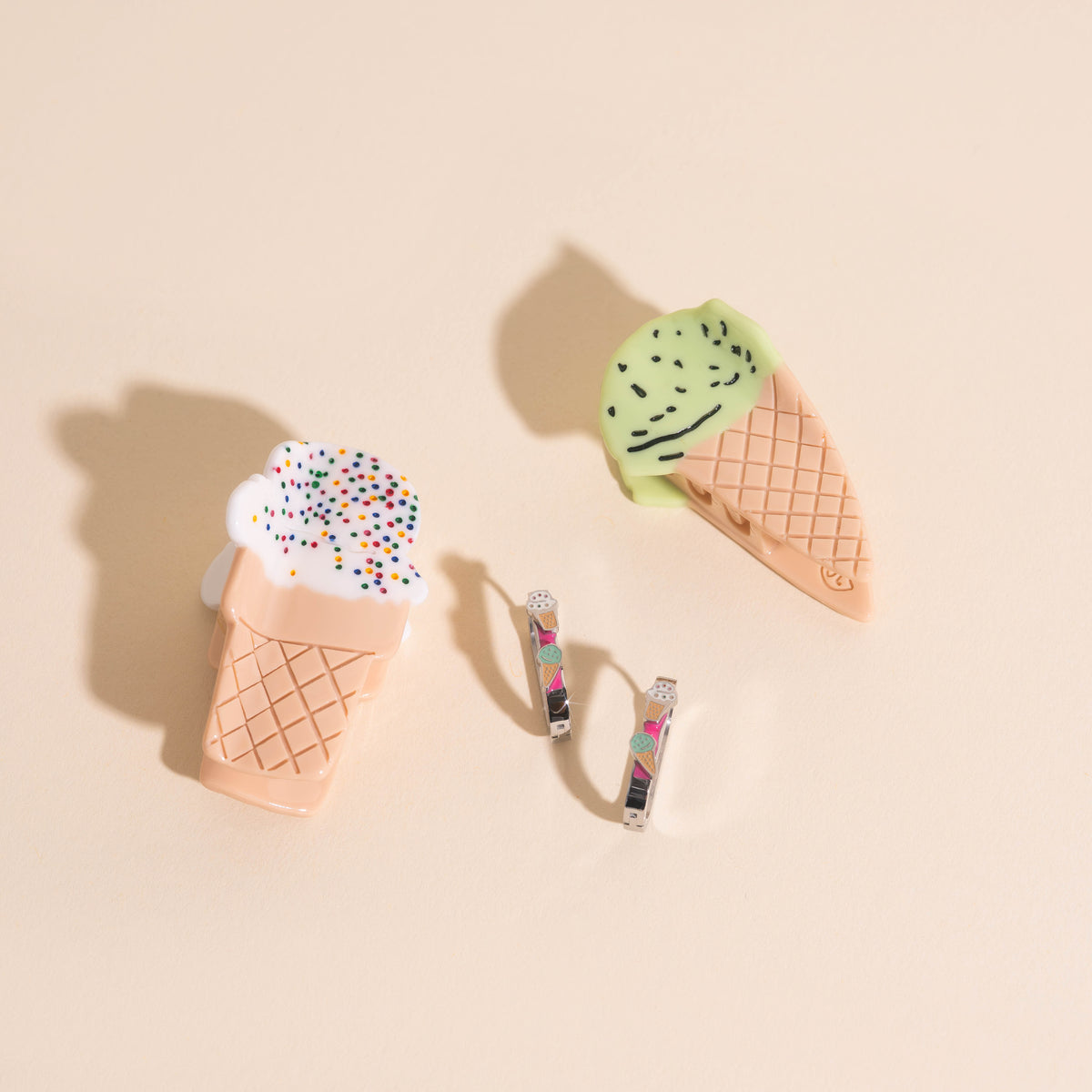 Mini Mint Chocolate Chip Hair Claw Clip + 3D Ice Cream Cone Huggie Hoops