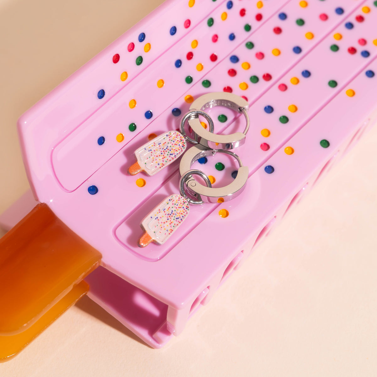 Large Popsicle Hair Claw Clip + Sprinkle Popsicle Huggie Hoop Charms