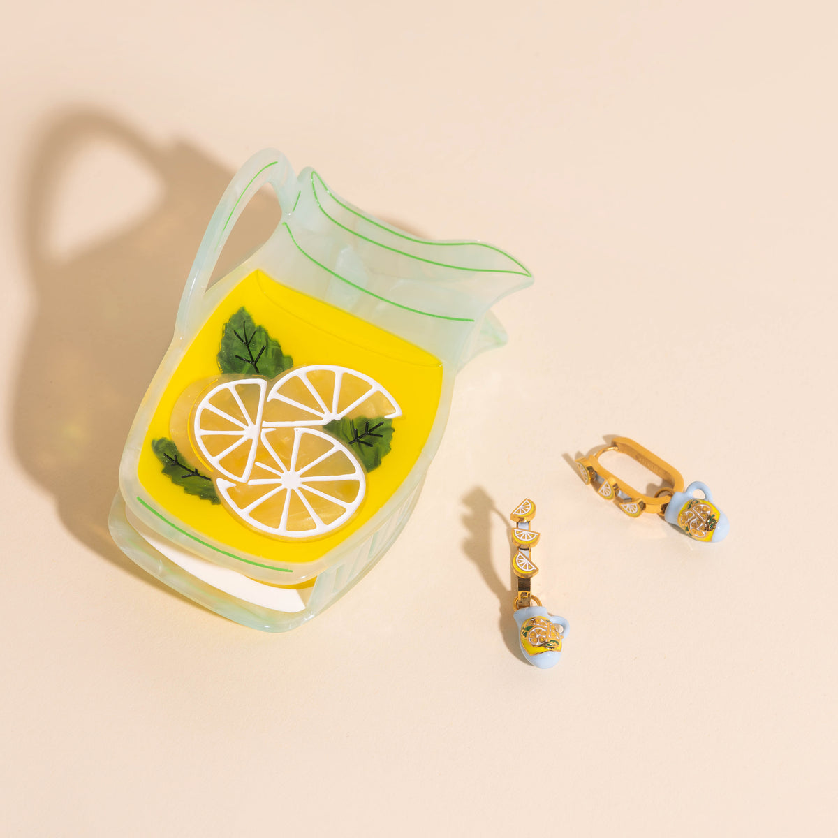 Large Lemonade Pitcher Hair Claw Clip + 3D Lemonade Hoop + Pitcher Charms