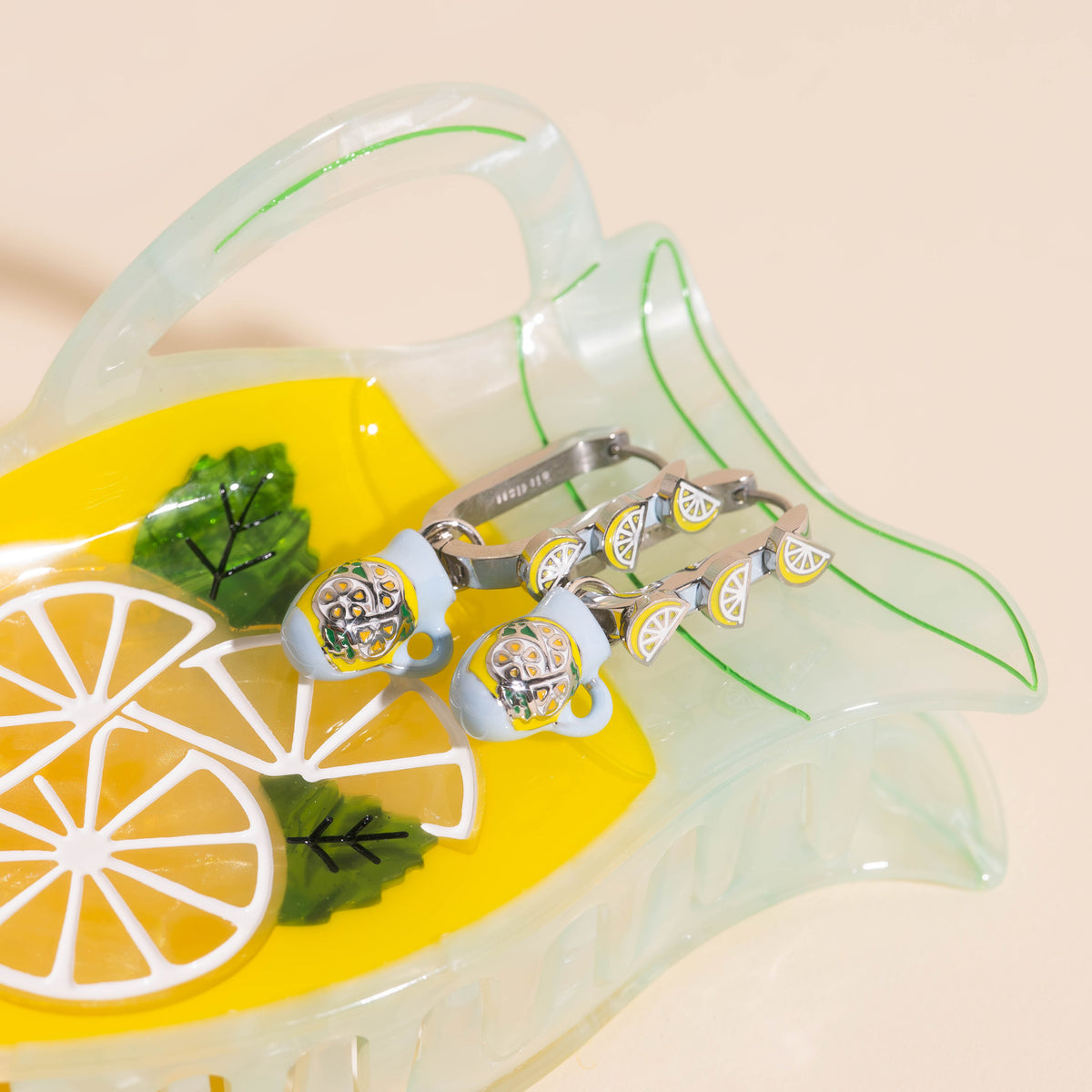 Large Lemonade Pitcher Hair Claw Clip + 3D Lemonade Hoop + Pitcher Charms