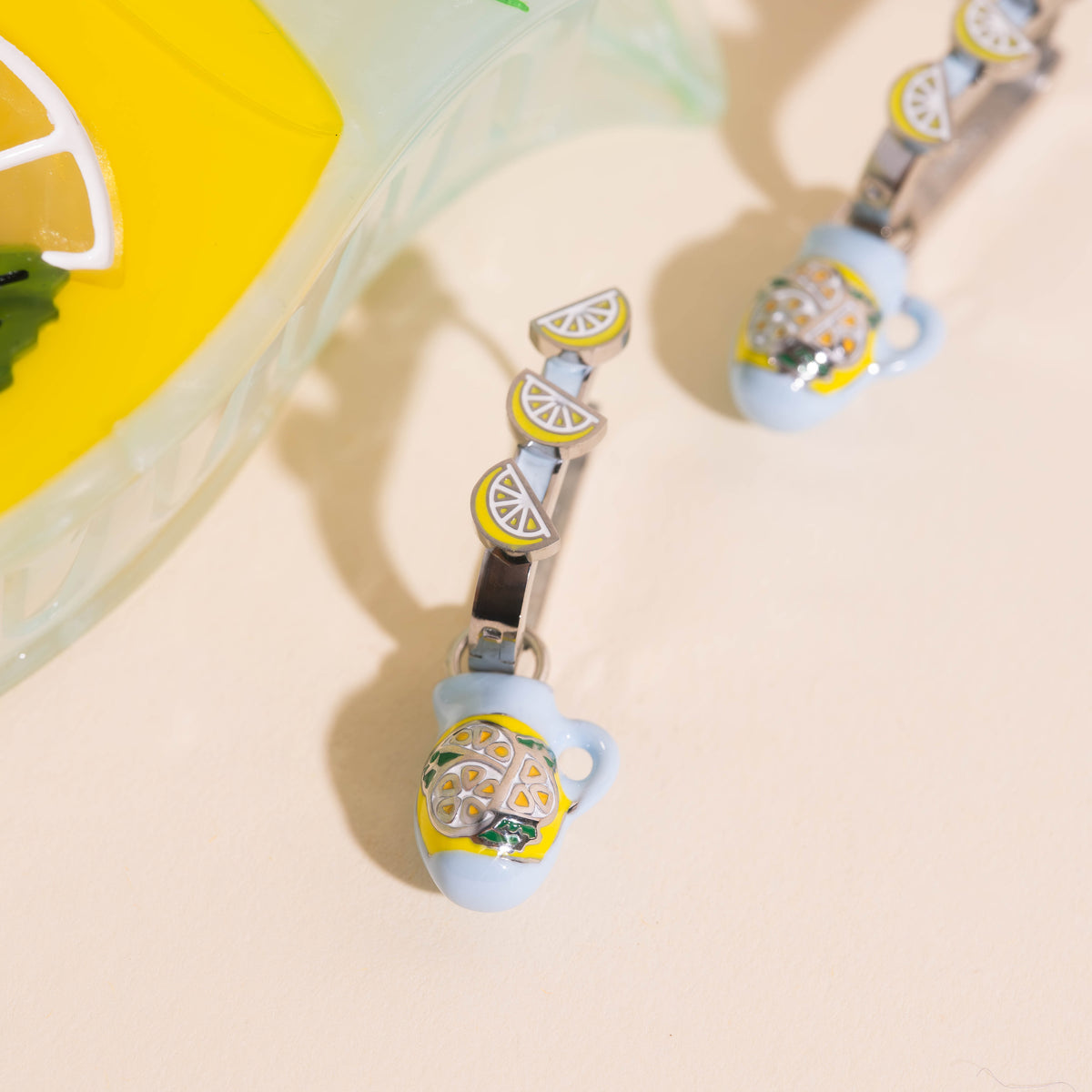 Large Lemonade Pitcher Hair Claw Clip + 3D Lemonade Hoop + Pitcher Charms
