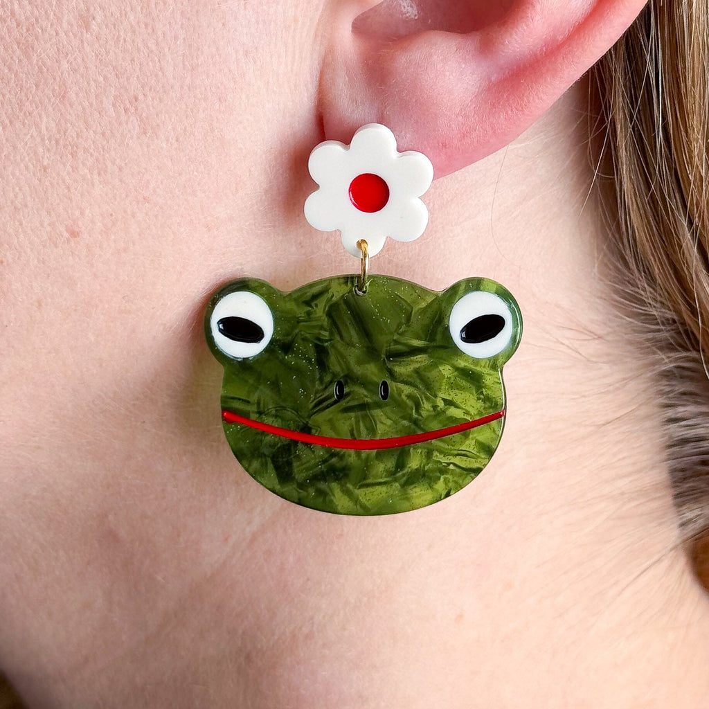 Frog and Flowers Acetate Earrings Jewelry Jenny Lemons 