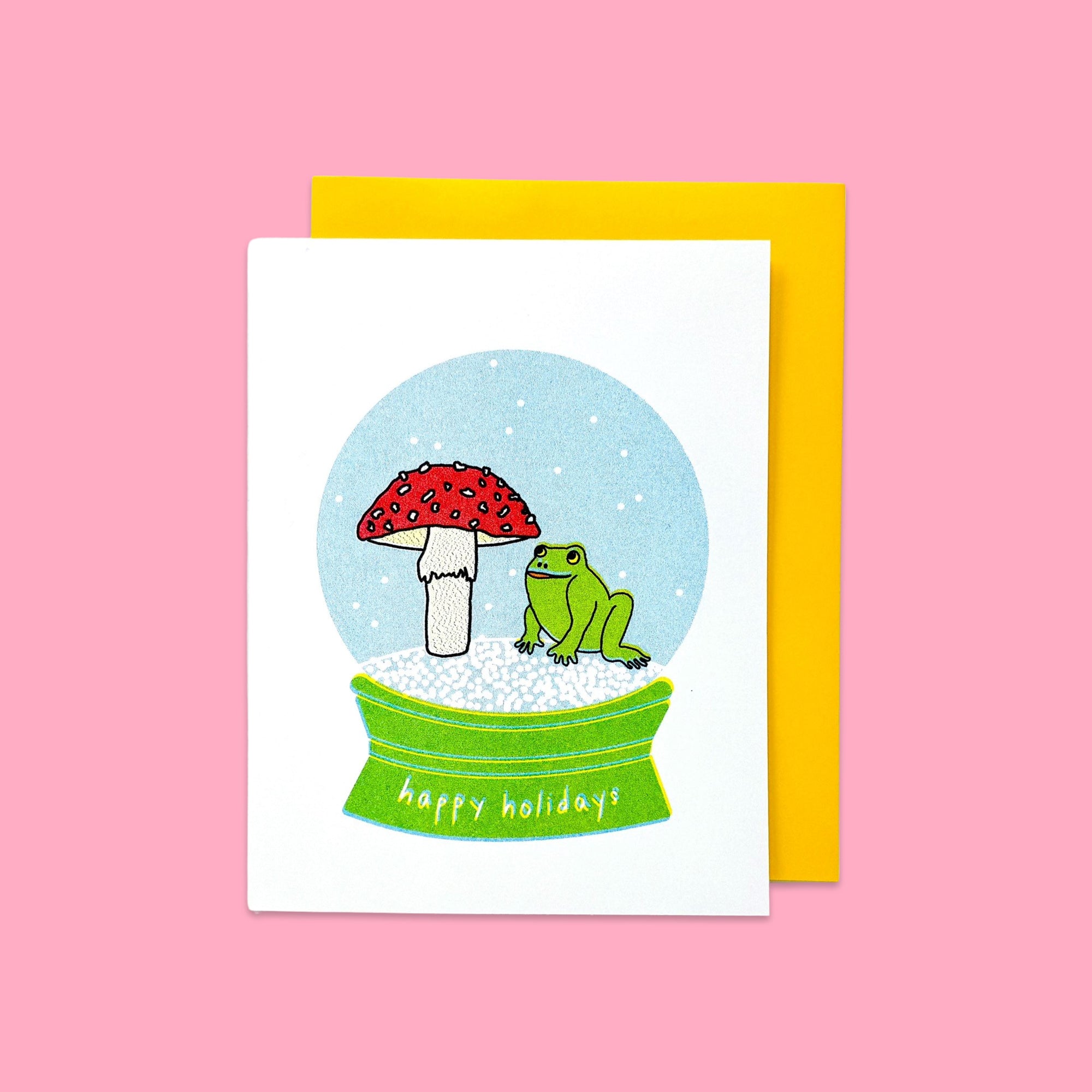 Froggy Snowglobe Holiday Risograph Card Stationery/Stickers/Cards Jenny Lemons 