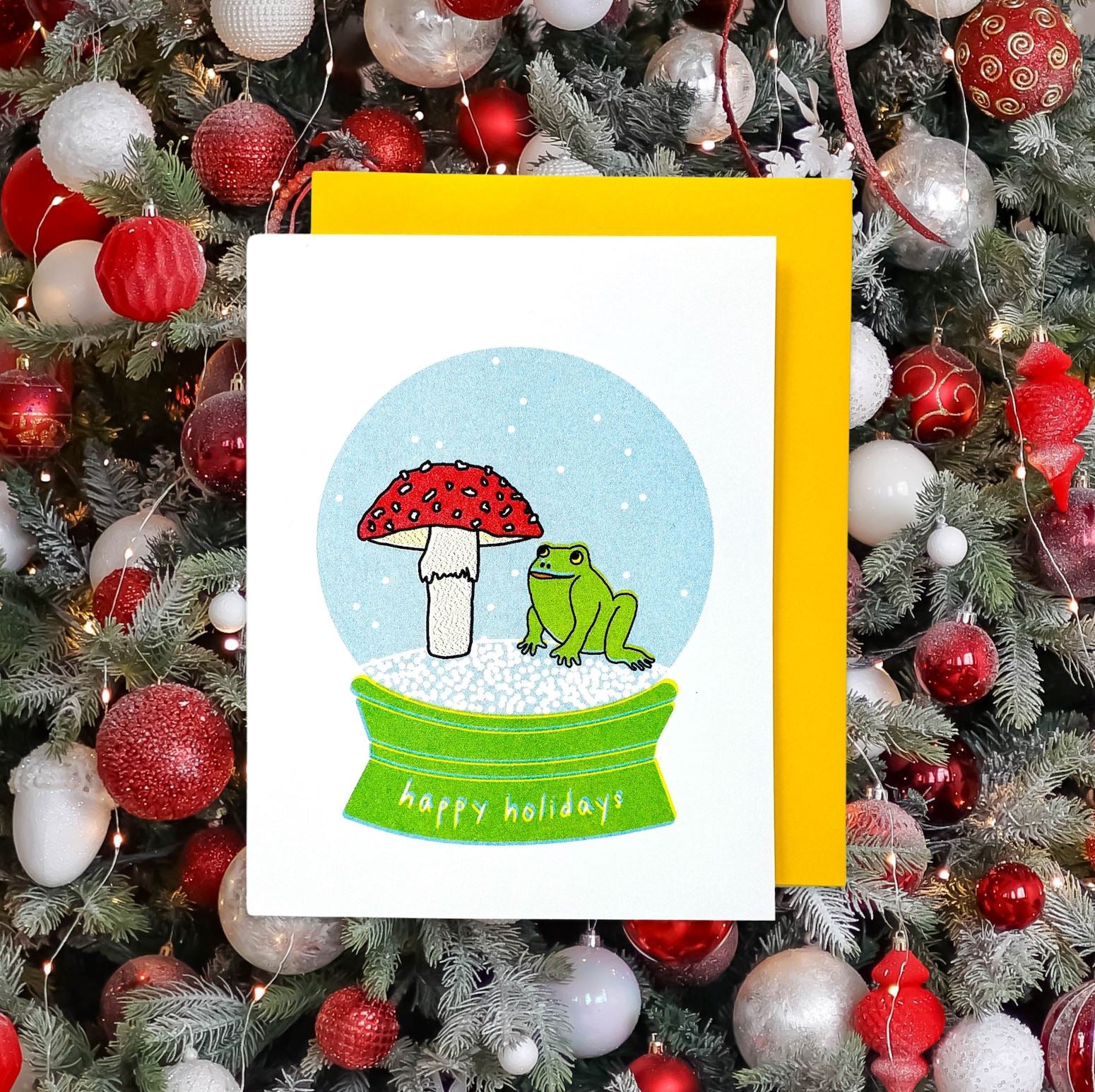 Froggy Snowglobe Holiday Risograph Card Stationery/Stickers/Cards Jenny Lemons 